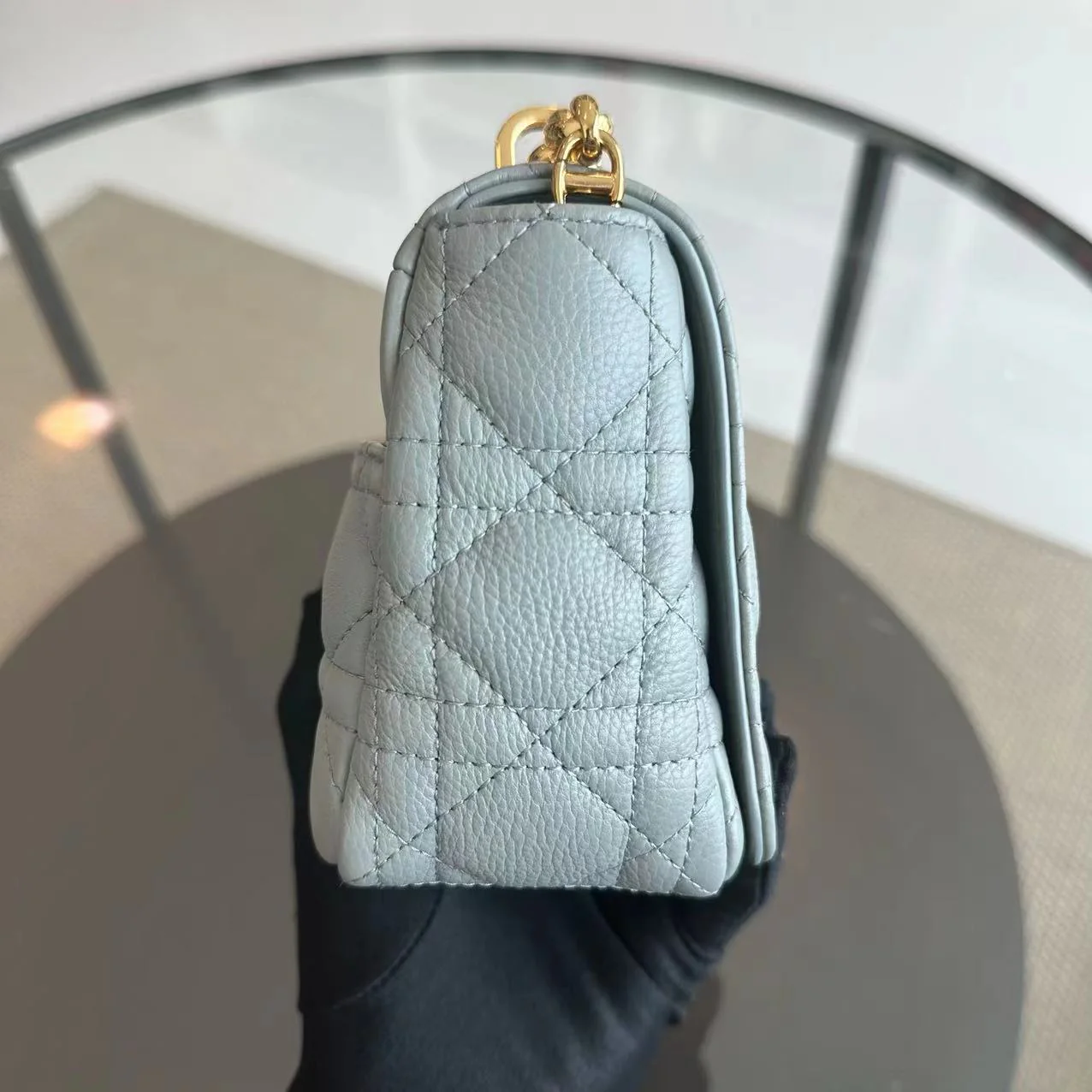 Dior Caro Small Cannage Grained Calfskin Gray Grey GHW - Best Luxury Designers