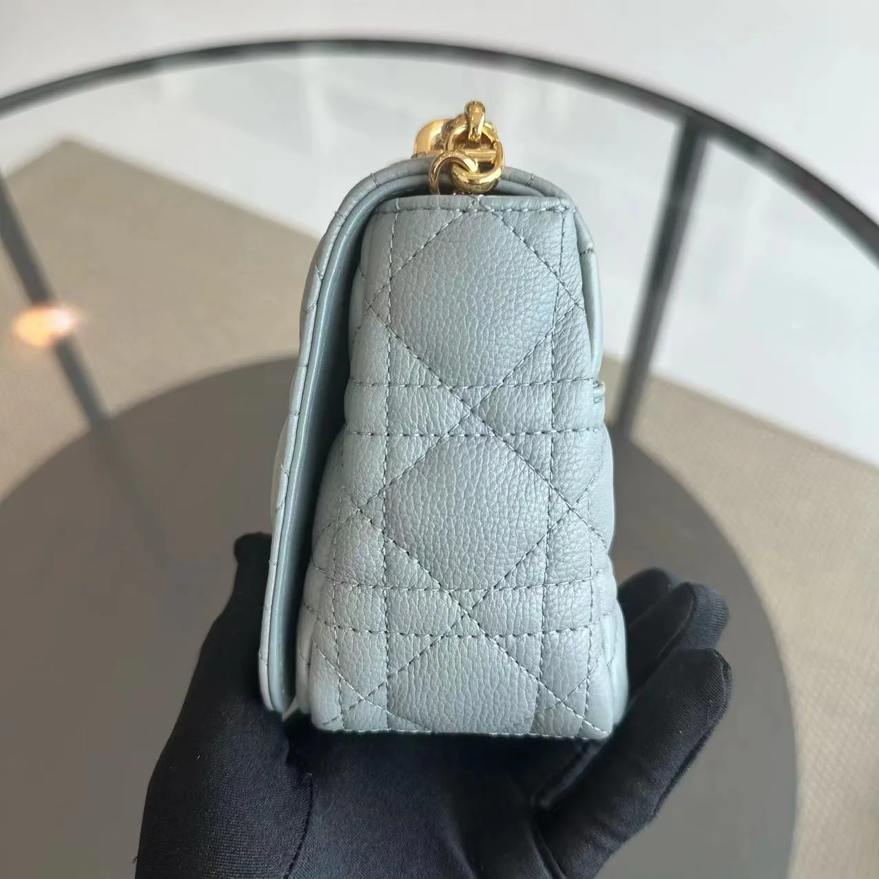 Dior Caro Small Cannage Grained Calfskin Gray Grey GHW - Best Luxury Designers