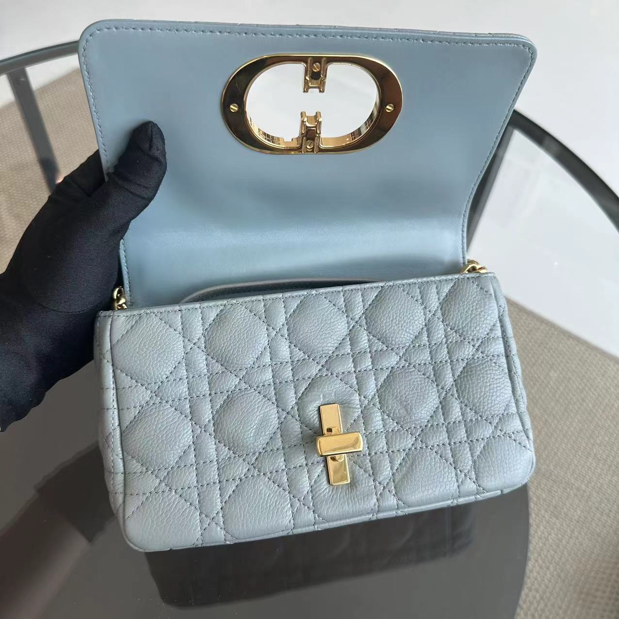 Dior Caro Small Cannage Grained Calfskin Gray Grey GHW - Best Luxury Designers