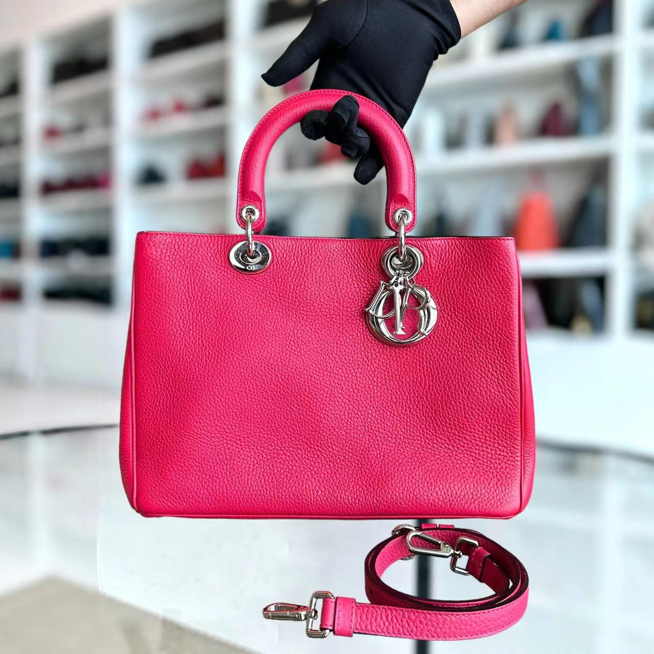 Dior Diorissimo Grained Calfskin Hot Pink Silver Hardware - Best Luxury Designers