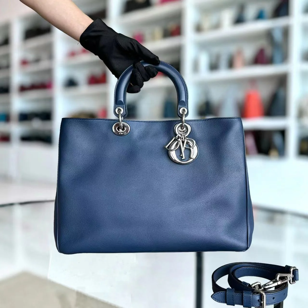 Dior Diorissimo Large 38CM Smooth Calfskin Dark Navy Blue Silver Hardware - Best Luxury Designers