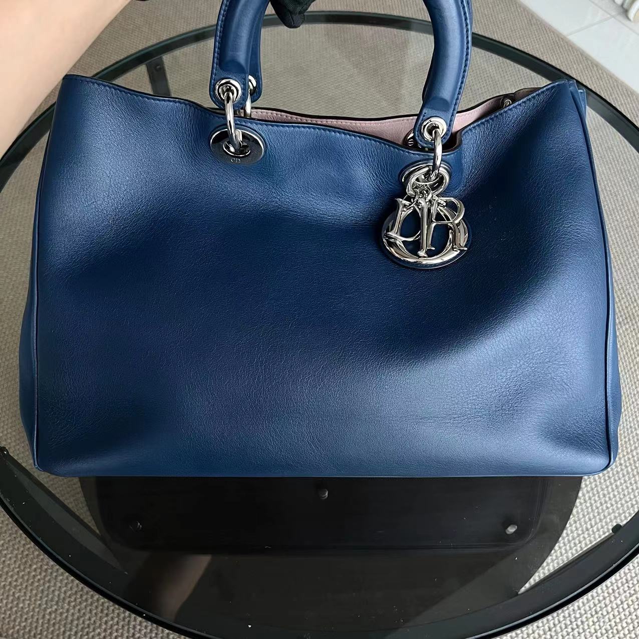 Dior Diorissimo Large 38CM Smooth Calfskin Dark Navy Blue Silver Hardware - Best Luxury Designers
