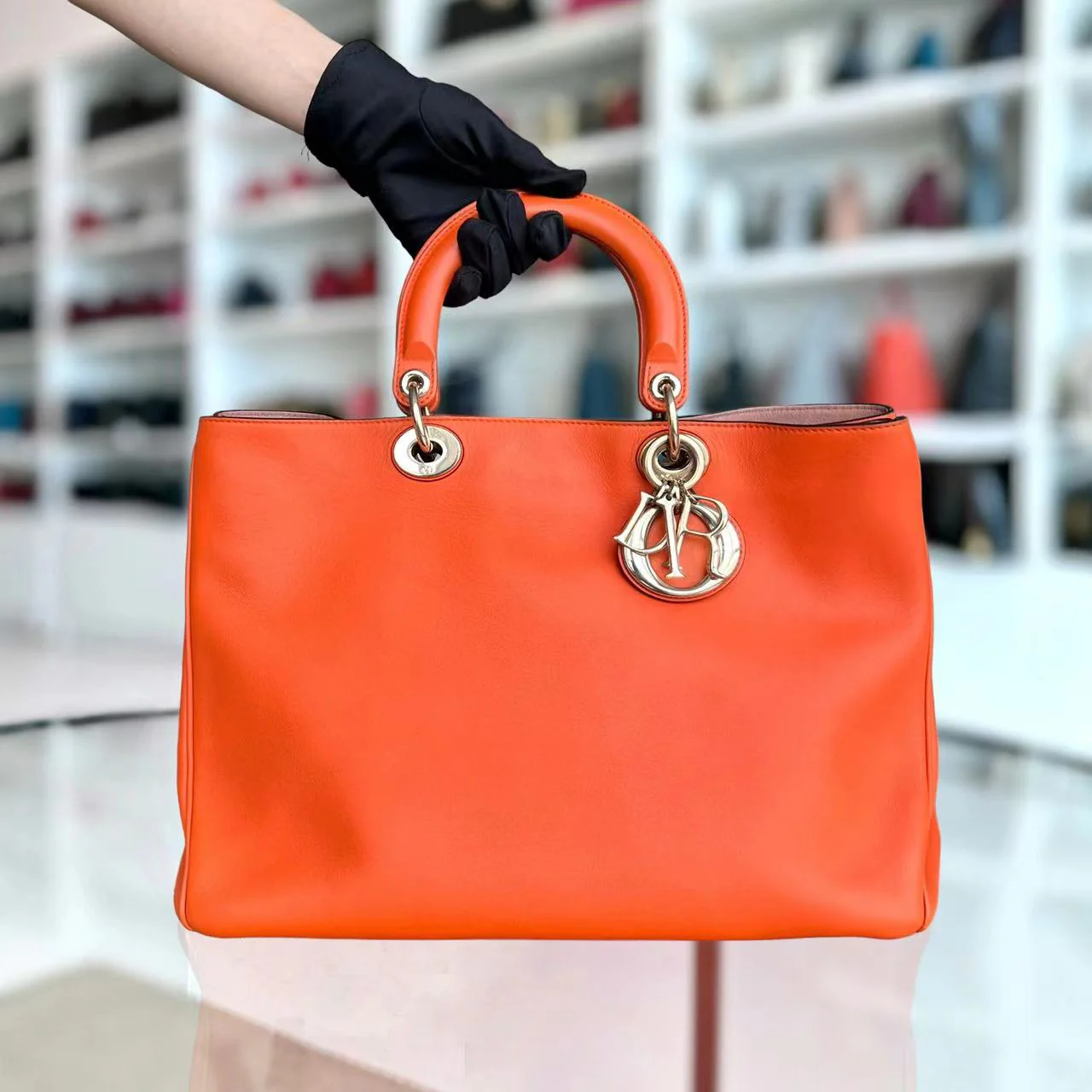 Dior Diorissimo Large Smooth Calfskin Orange Golden Hardware - Best Luxury Designers