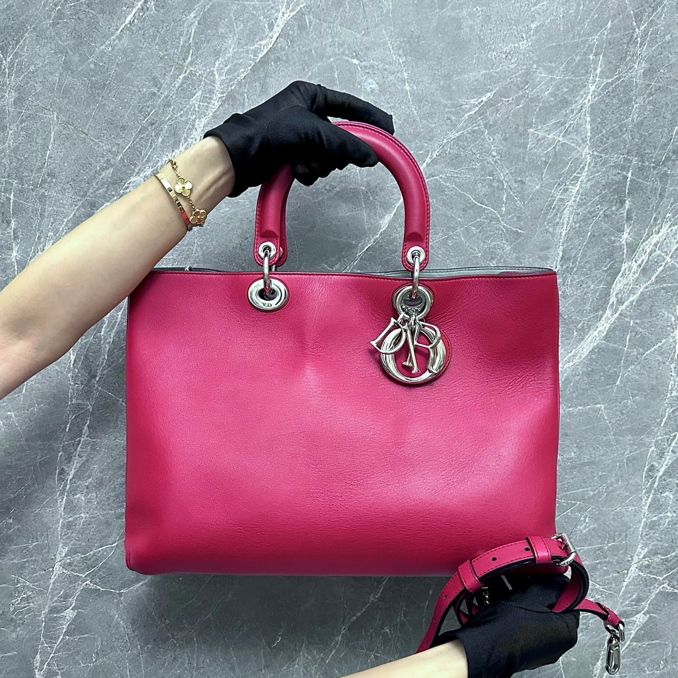Dior Diorissimo Large Smooth Calfskin Red SHW - Best Luxury Designers
