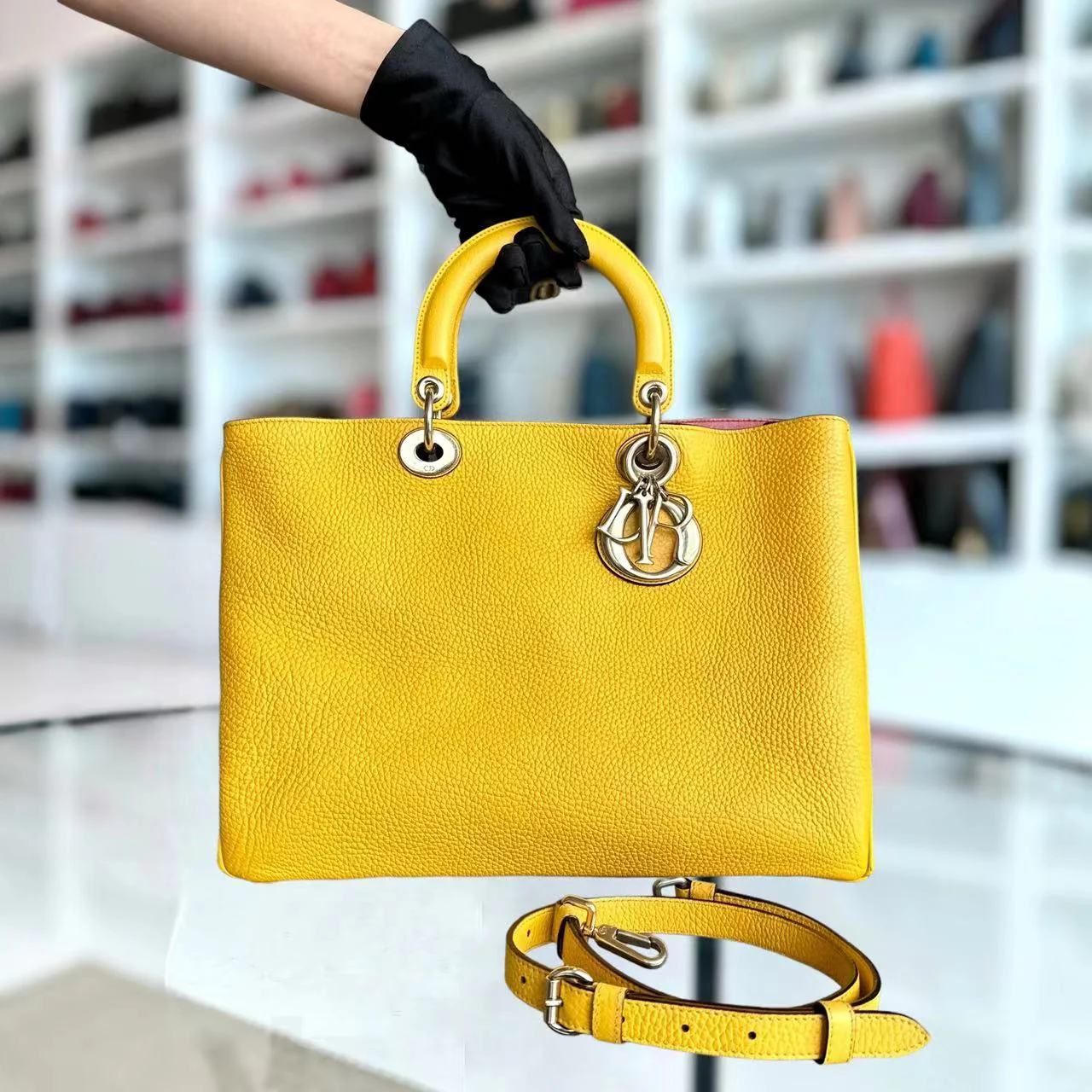 Dior Diorissimo Medium 31CM Grained Calfskin Yellow GHW - Best Luxury Designers