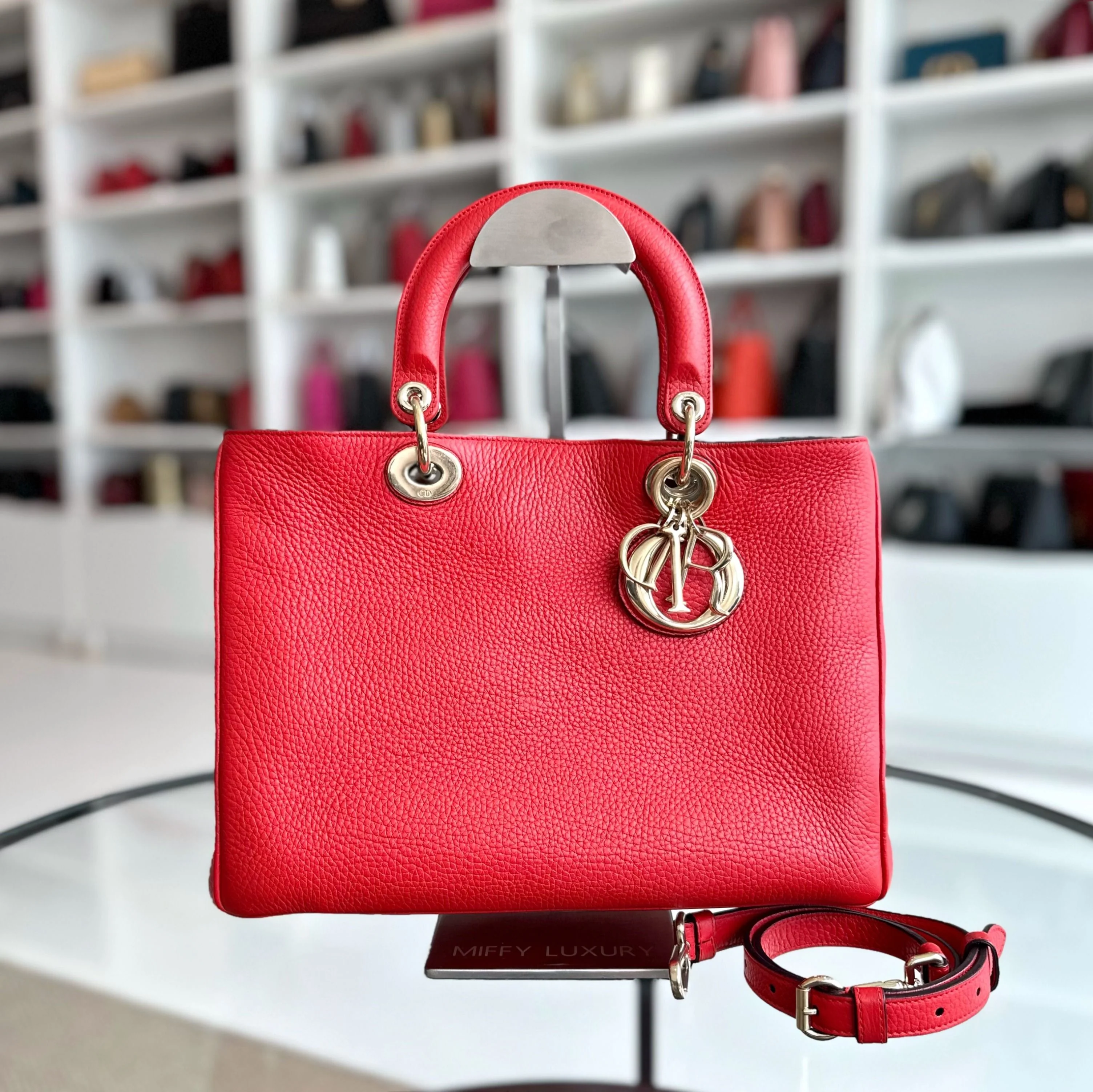 Dior Diorissimo Medium Grained Calfskin Red GHW - Best Luxury Designers