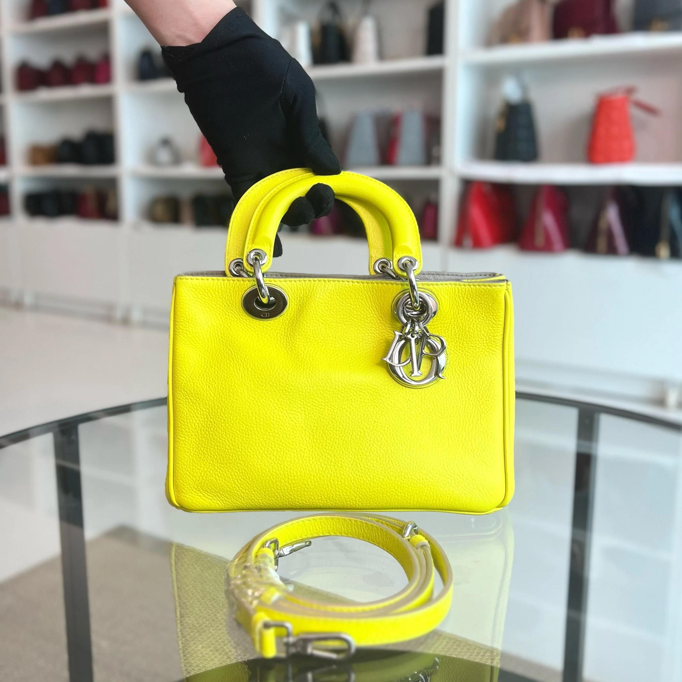 Dior Diorissimo Mini Lady Smooth Calfskin Leather Yellow SHW - Best Luxury Designers