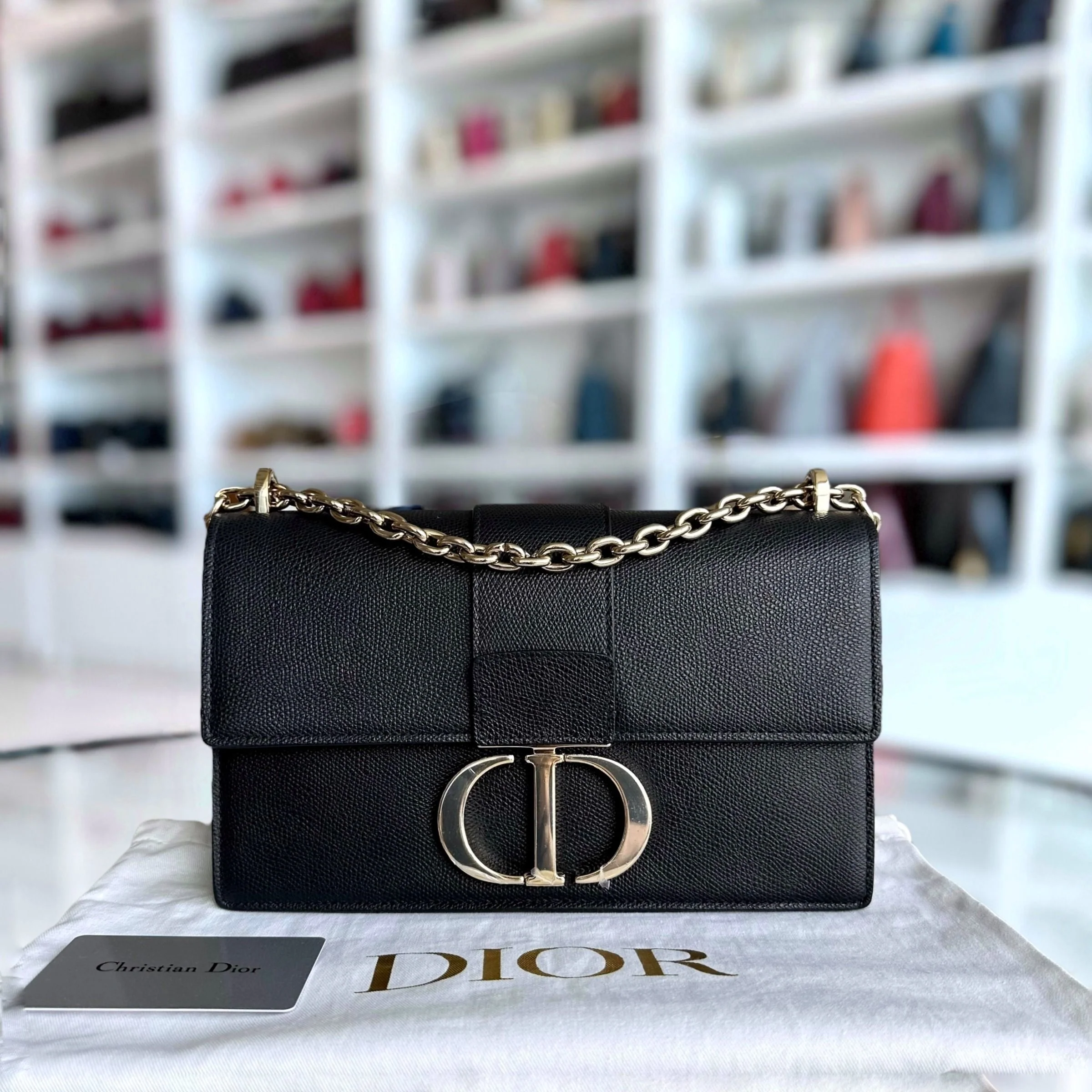 Dior East West Montaigne 30 Grained Calfskin Black LGHW - Best Luxury Designers