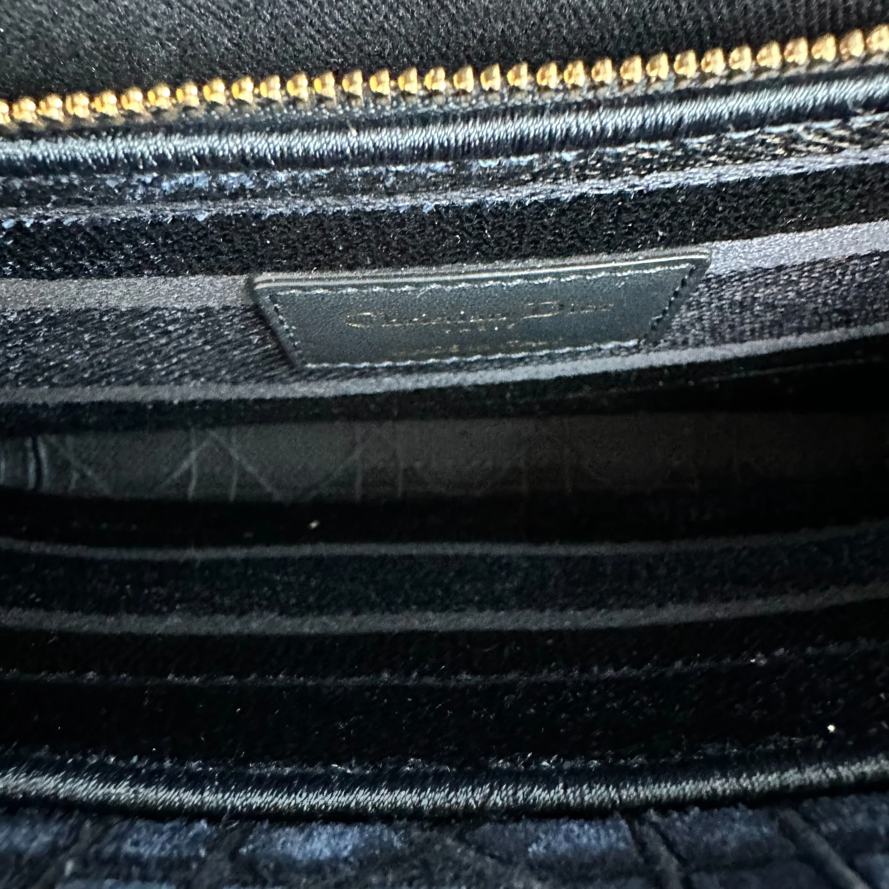 Dior Lady D-Lite Cannage Embroidered Velvet Dark Blue GHW - Best Luxury Designers