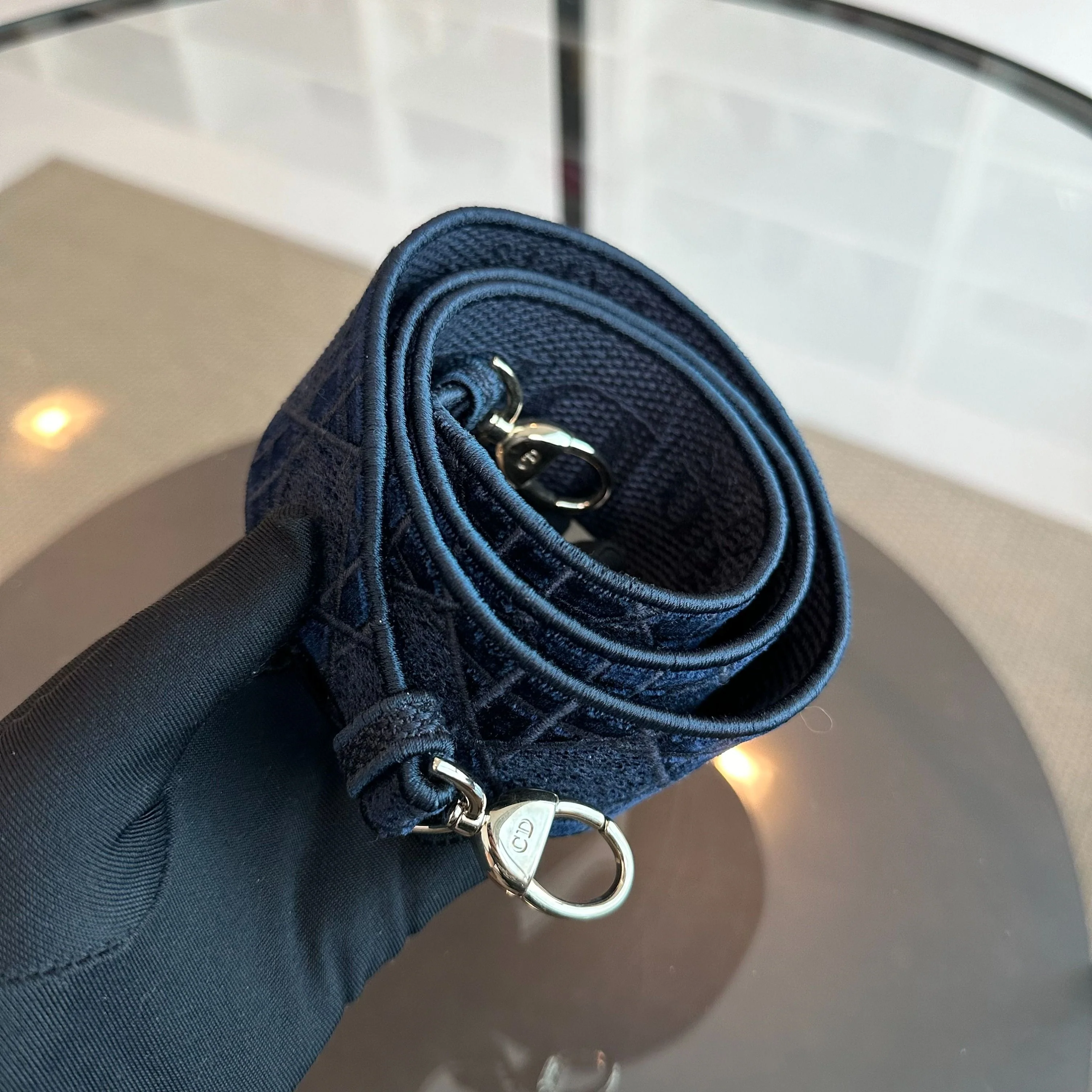 Dior Lady D-Lite Cannage Embroidered Velvet Dark Blue GHW - Best Luxury Designers