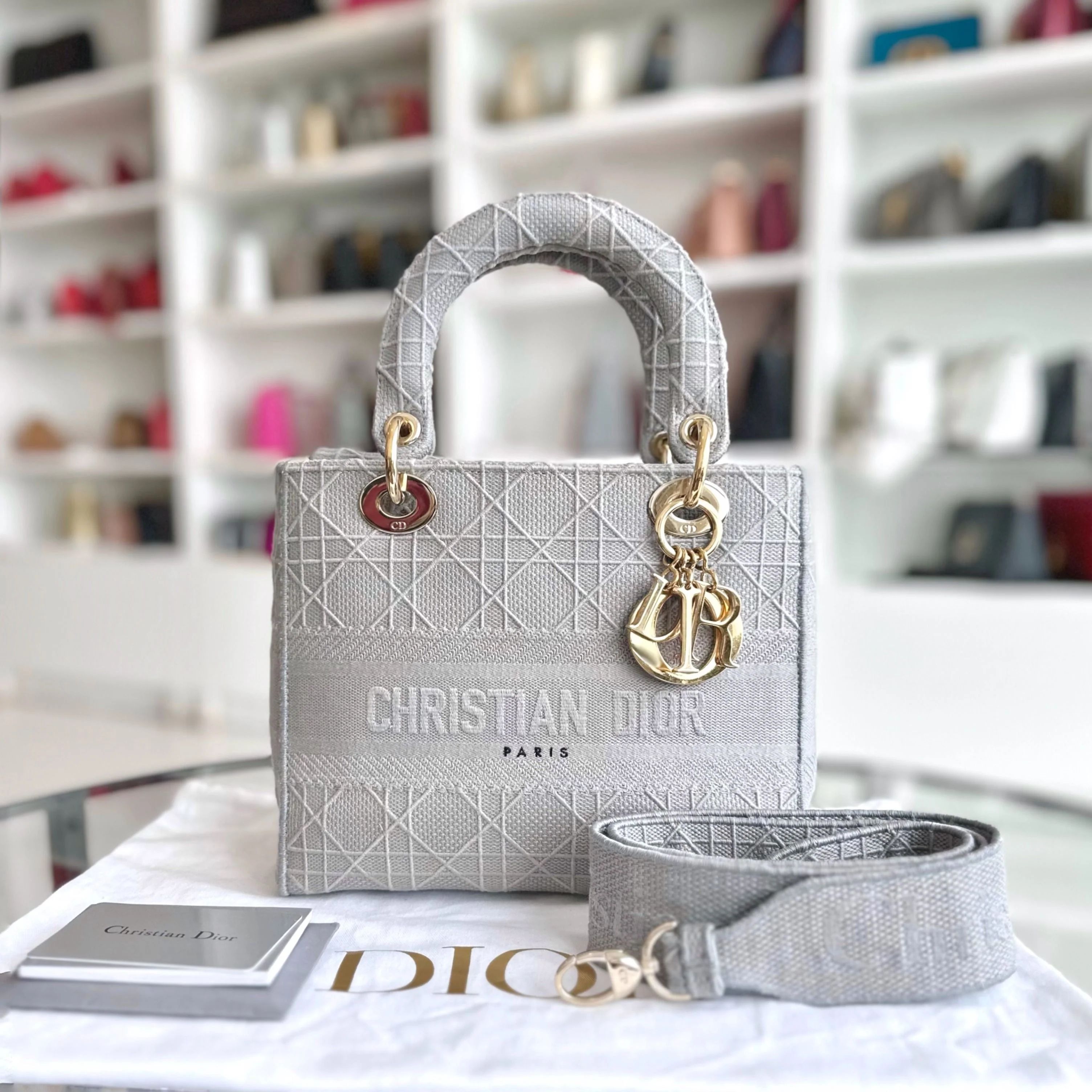 Dior Lady D-Lite Cannage Embroidery D Lite Grey GHW - Best Luxury Designers