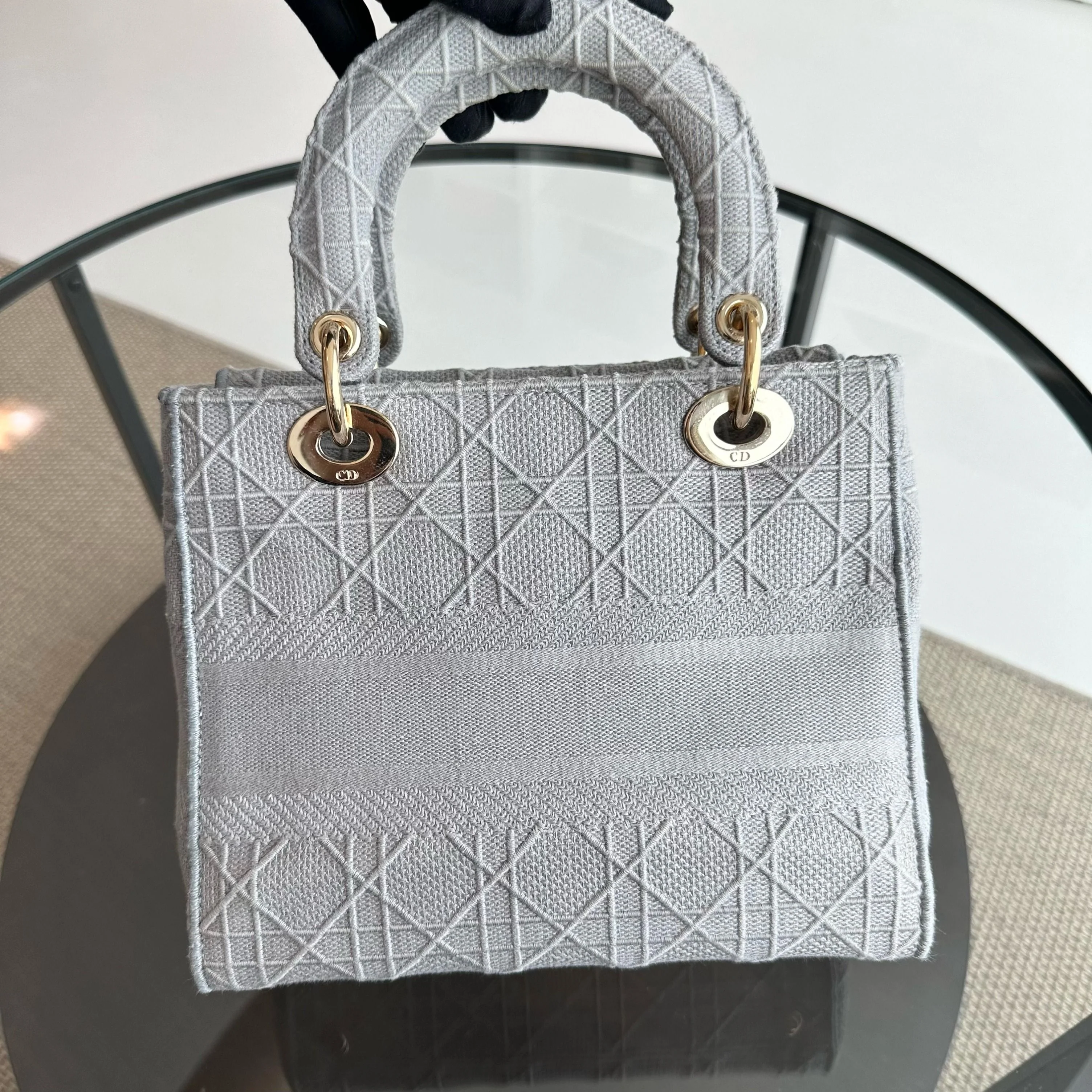 Dior Lady D-Lite Cannage Embroidery D Lite Grey GHW - Best Luxury Designers