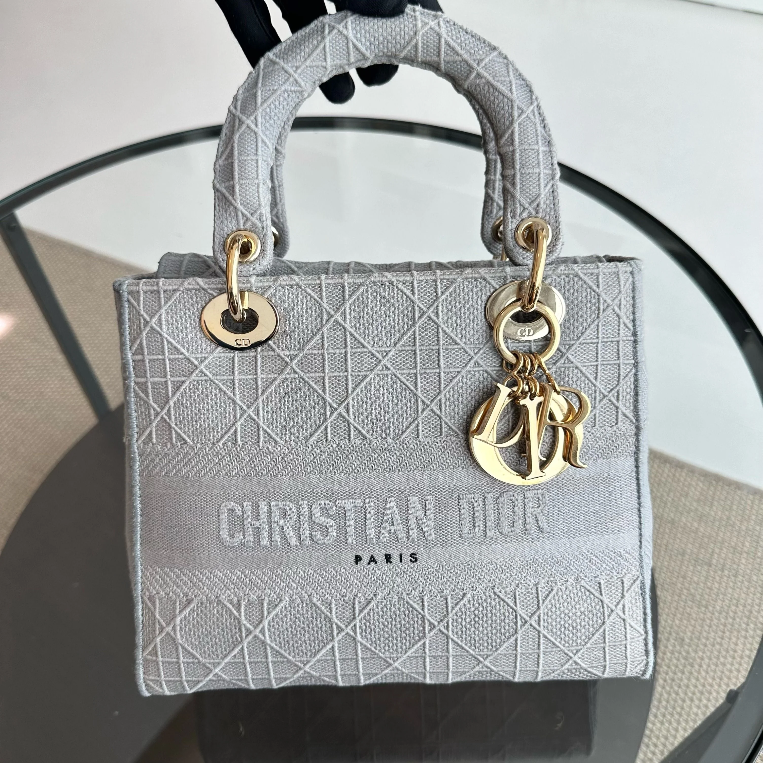 Dior Lady D-Lite Cannage Embroidery D Lite Grey GHW - Best Luxury Designers