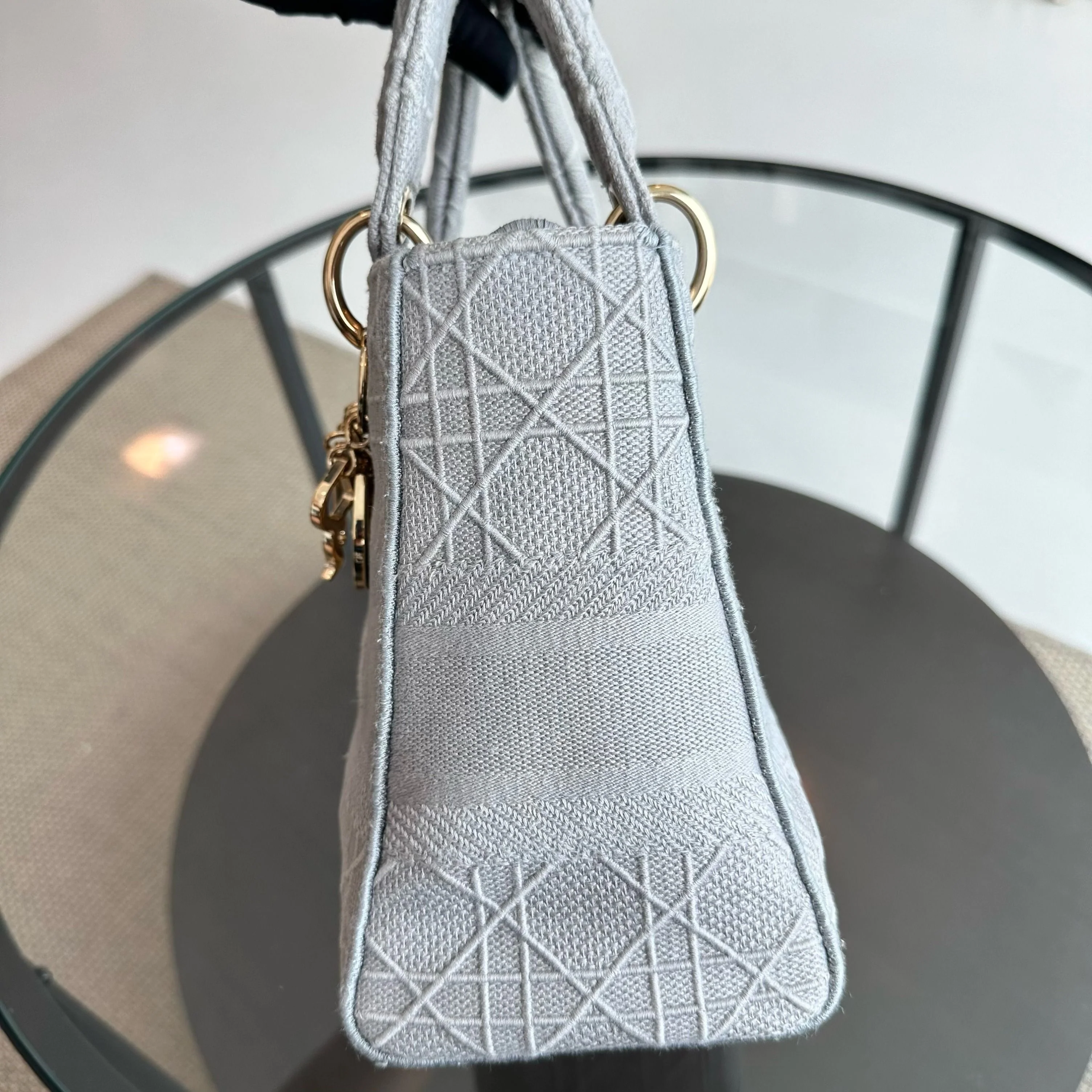 Dior Lady D-Lite Cannage Embroidery D Lite Grey GHW - Best Luxury Designers