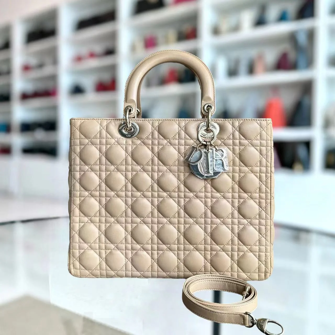 Dior Lady Large Cannage Lambskin Beige SHW - Best Luxury Designers