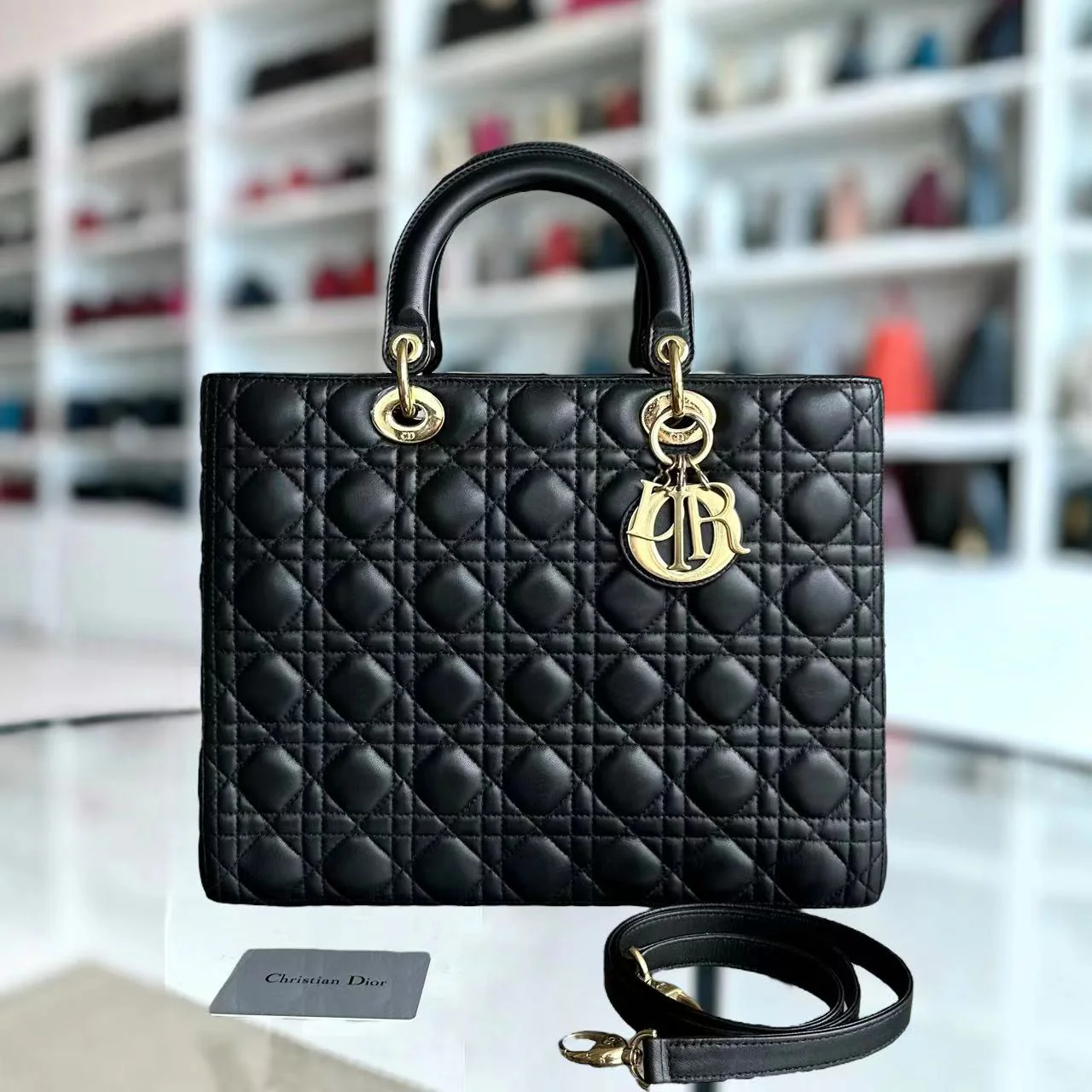 Dior Lady Large Cannage Lambskin Black Golden Hardware - Best Luxury Designers