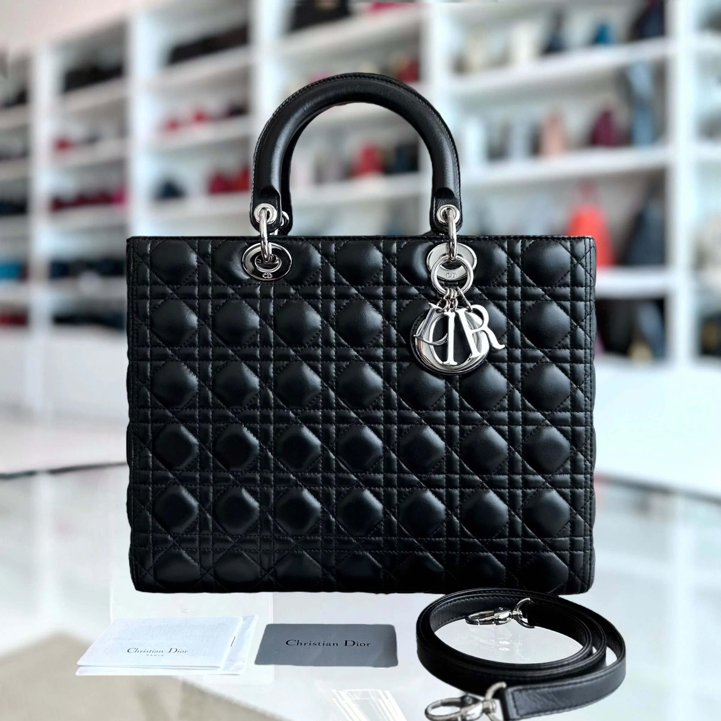 Dior Lady Large Cannage Lambskin Black SHW - Best Luxury Designers