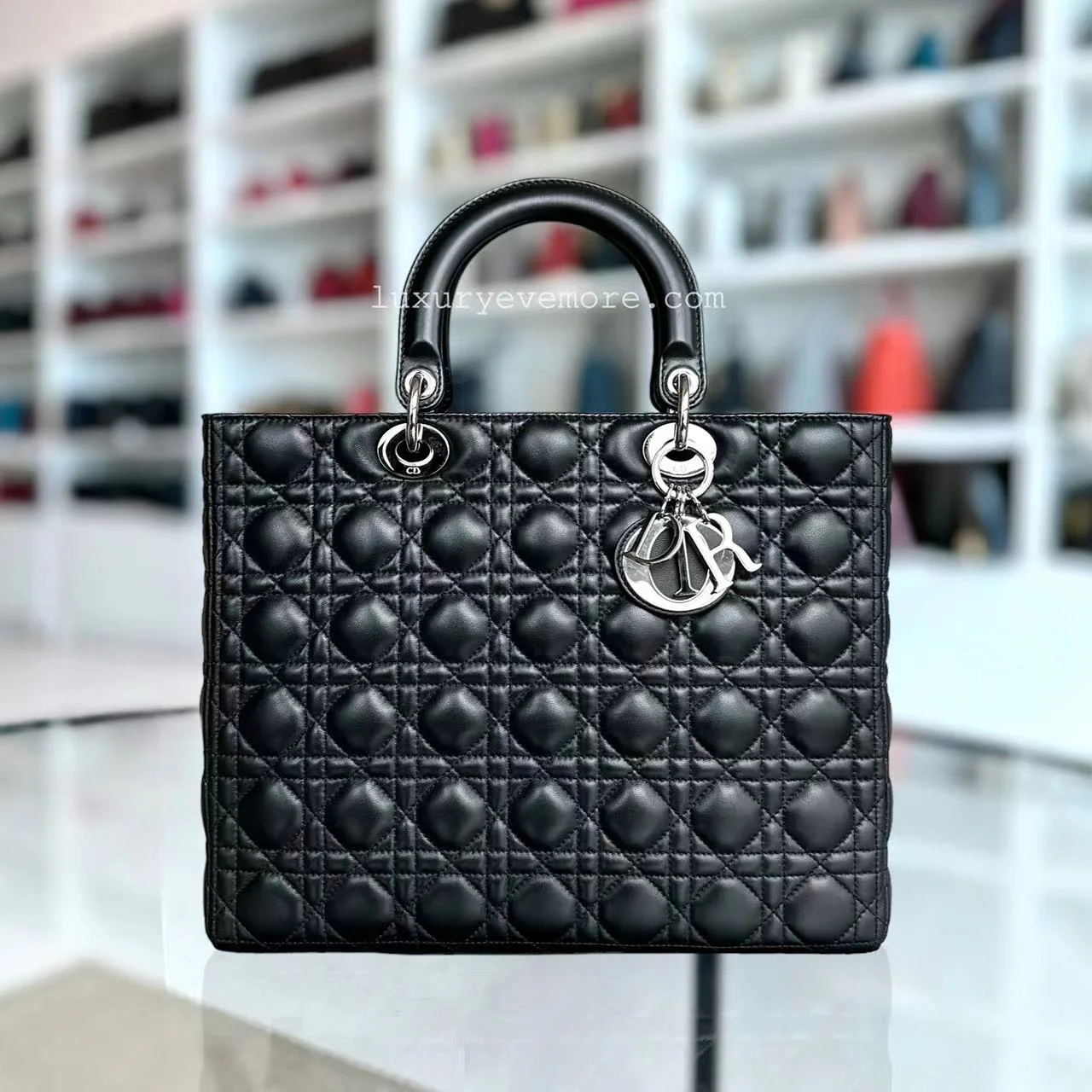Dior Lady Large Cannage Lambskin Black Silver Hardware - Best Luxury Designers