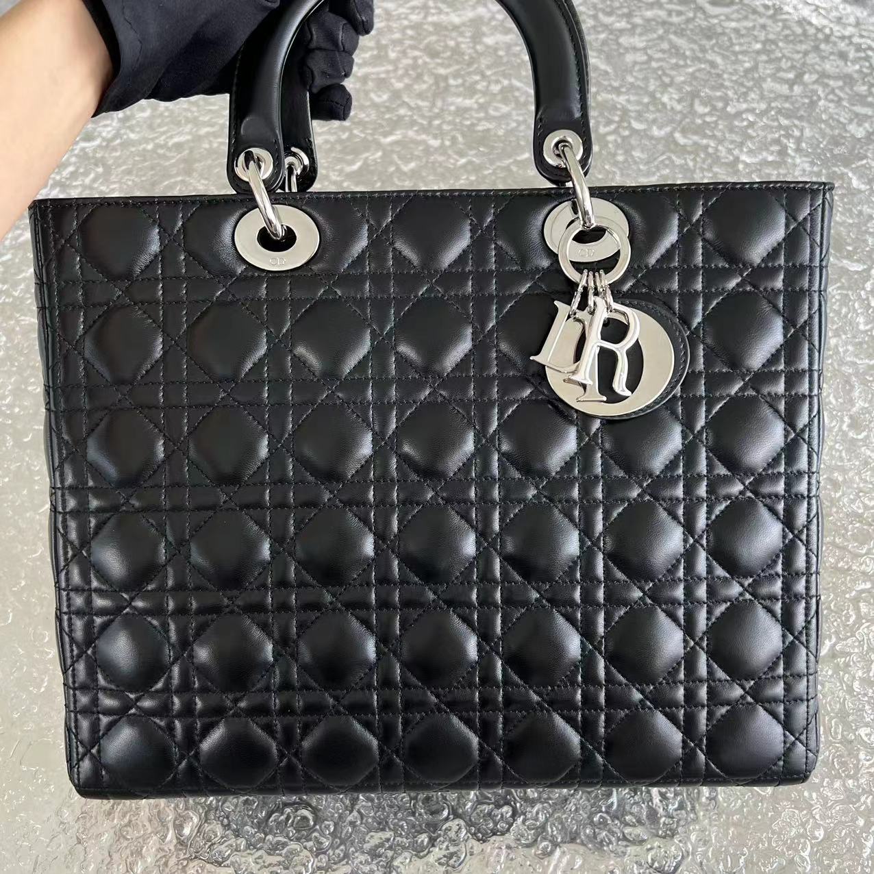 Dior Lady Large Cannage Lambskin Black Silver Hardware - Best Luxury Designers