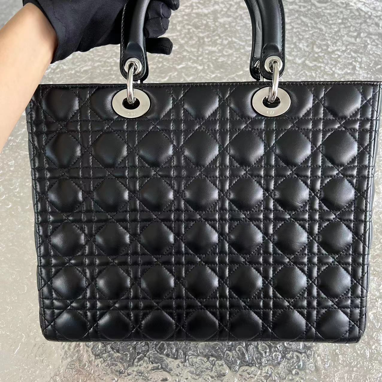 Dior Lady Large Cannage Lambskin Black Silver Hardware - Best Luxury Designers