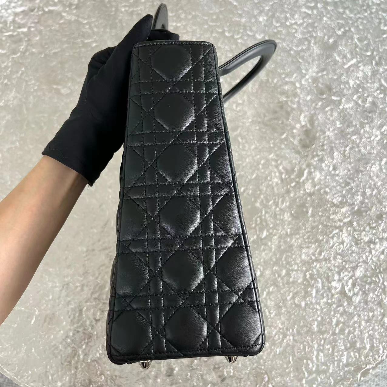 Dior Lady Large Cannage Lambskin Black Silver Hardware - Best Luxury Designers