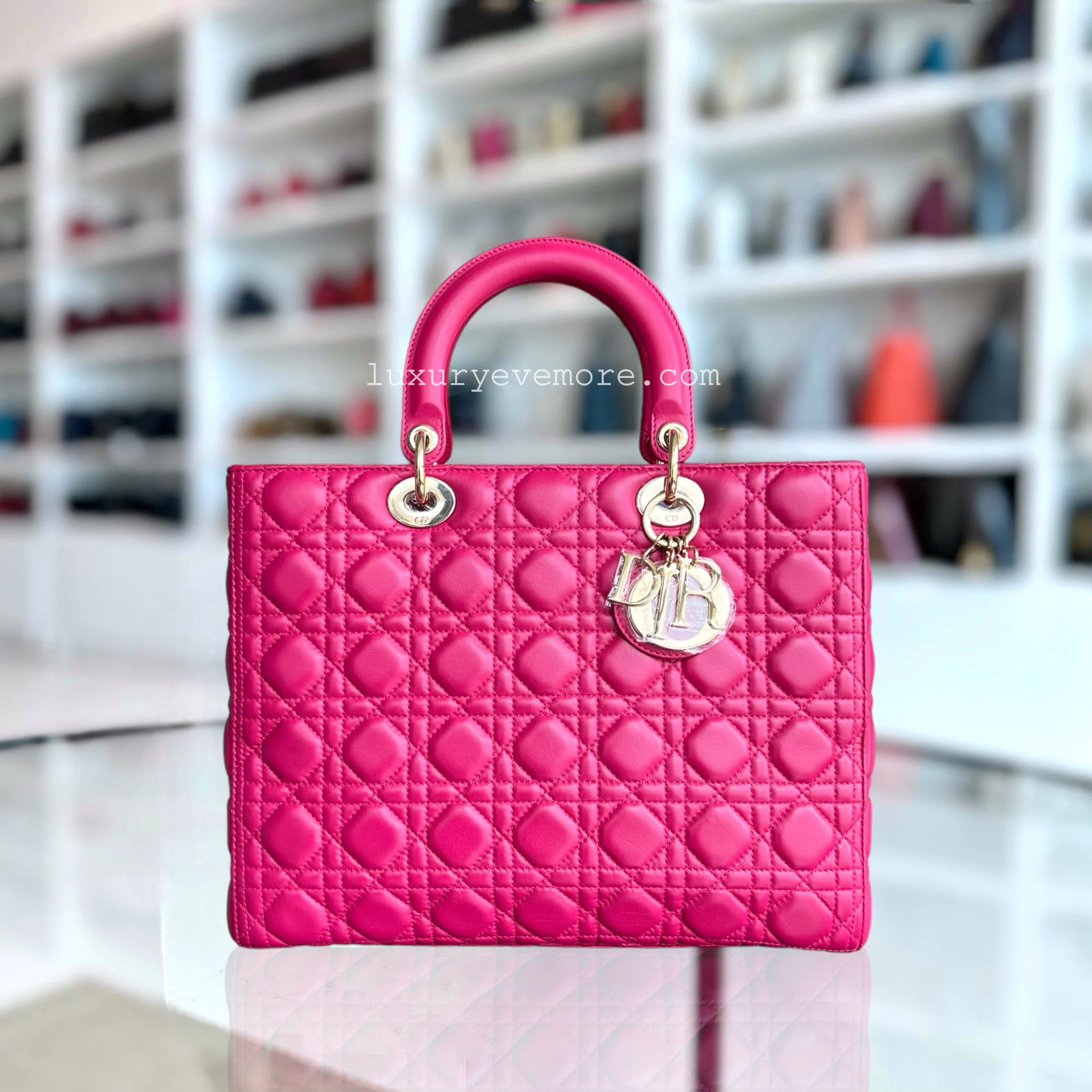 Dior Lady Large Cannage Lambskin Hot Pink Gold Hardware - Best Luxury Designers