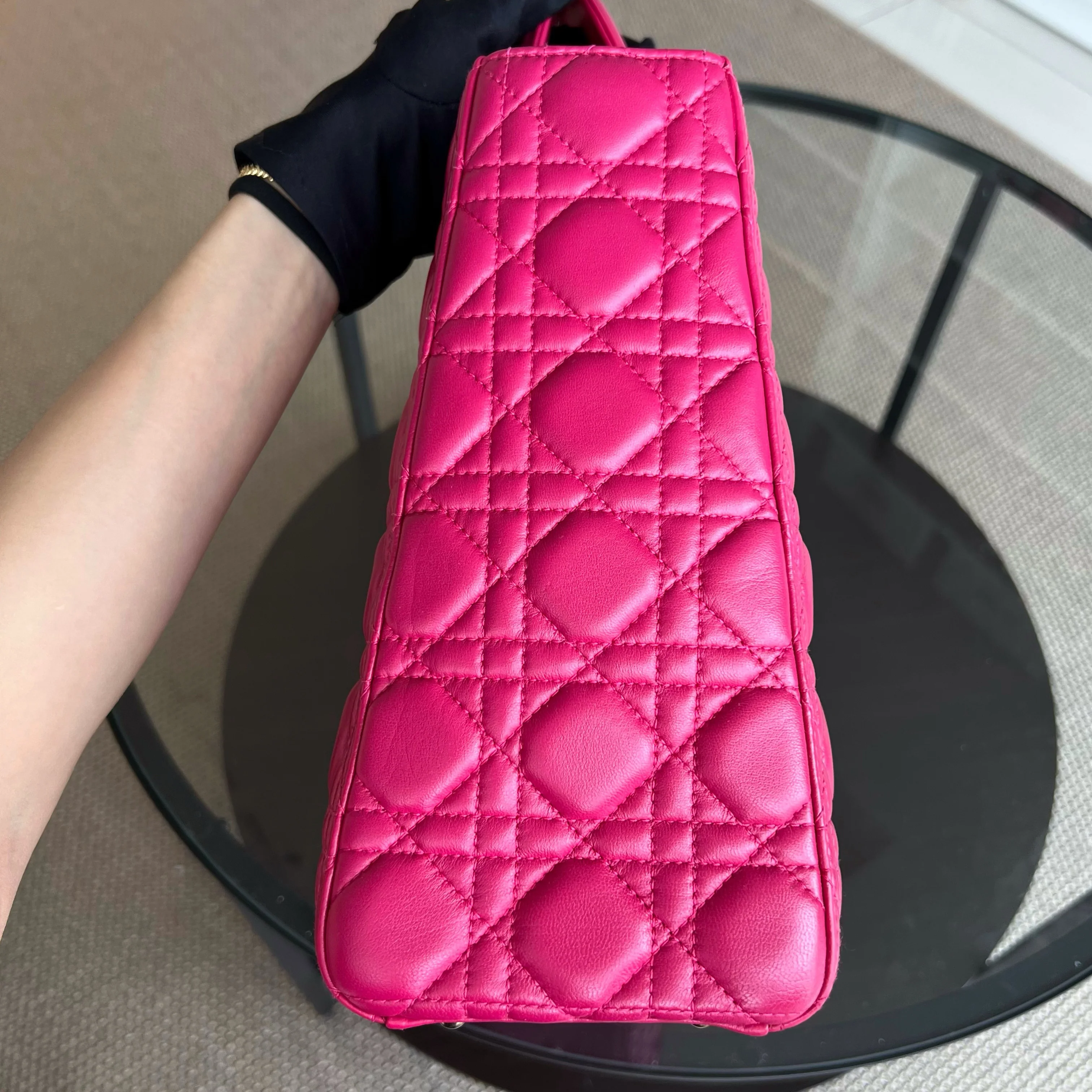 Dior Lady Large Cannage Lambskin Hot Pink Gold Hardware - Best Luxury Designers