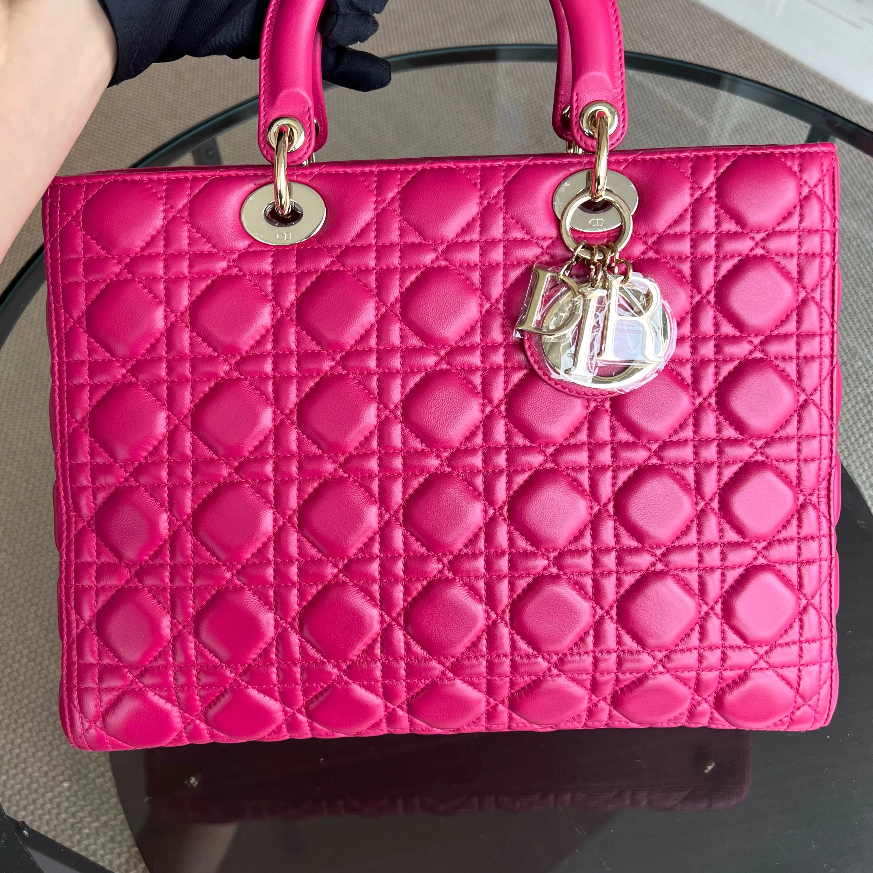 Dior Lady Large Cannage Lambskin Hot Pink Gold Hardware - Best Luxury Designers