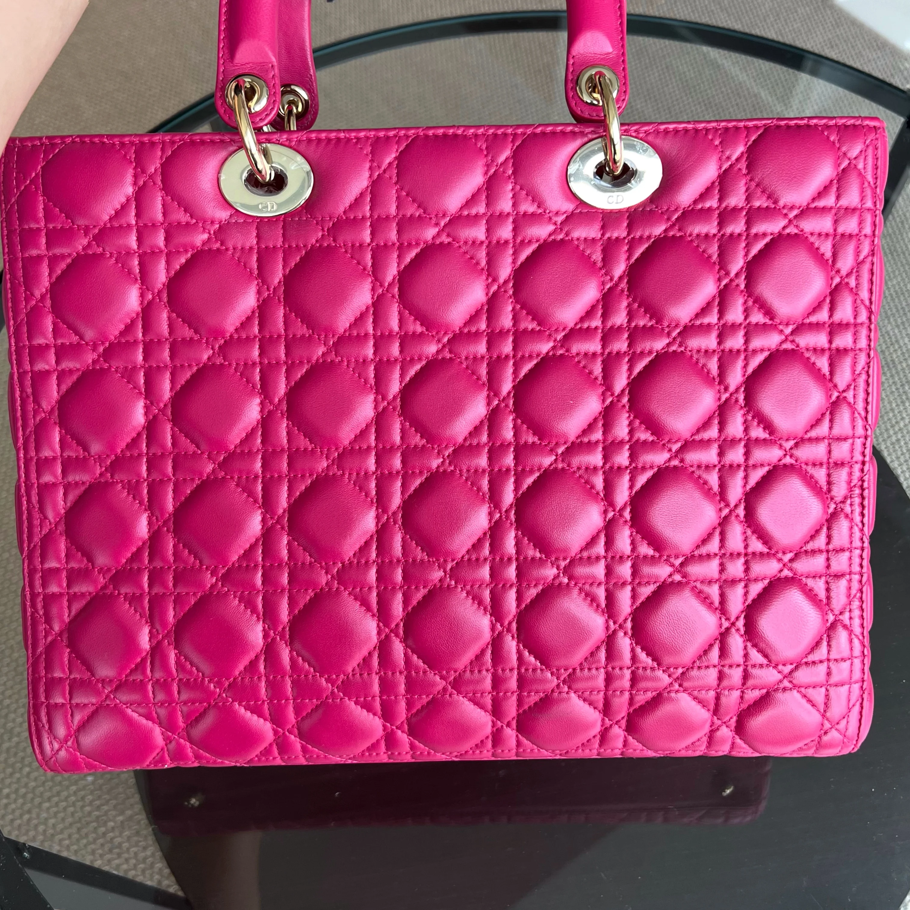 Dior Lady Large Cannage Lambskin Hot Pink Gold Hardware - Best Luxury Designers