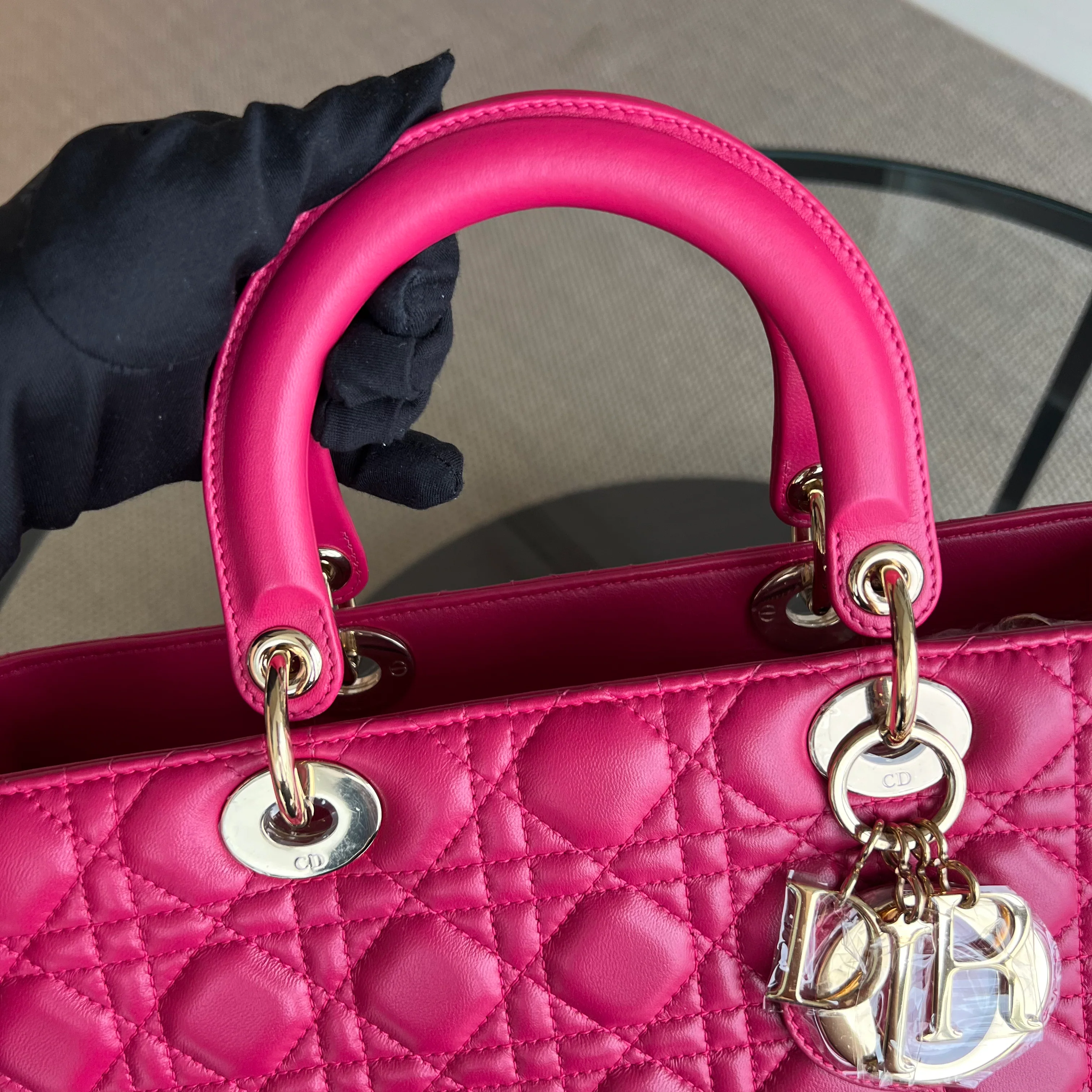 Dior Lady Large Cannage Lambskin Hot Pink Gold Hardware - Best Luxury Designers