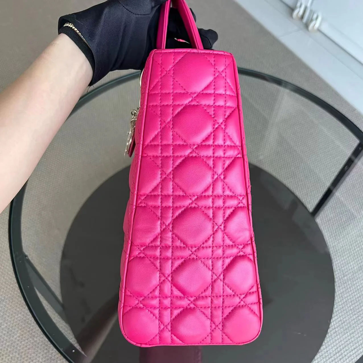 Dior Lady Large Cannage Lambskin Hot Pink Golden Hardware - Best Luxury Designers