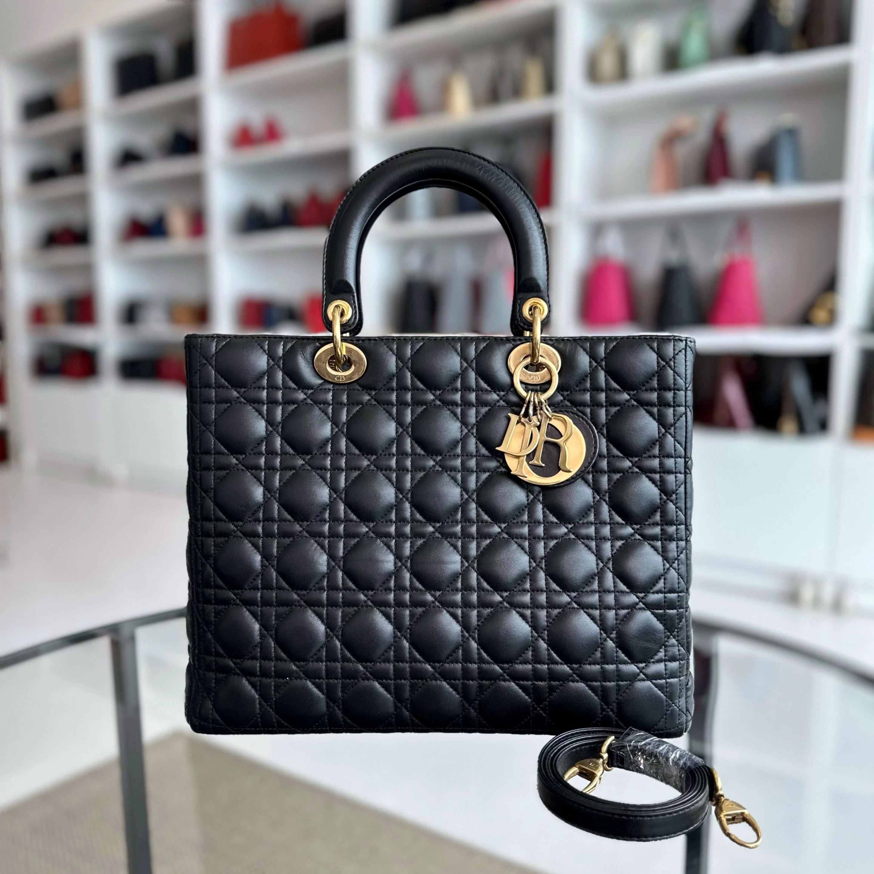 Dior Lady Large Lambskin Cannage Black GHW - Best Luxury Designers