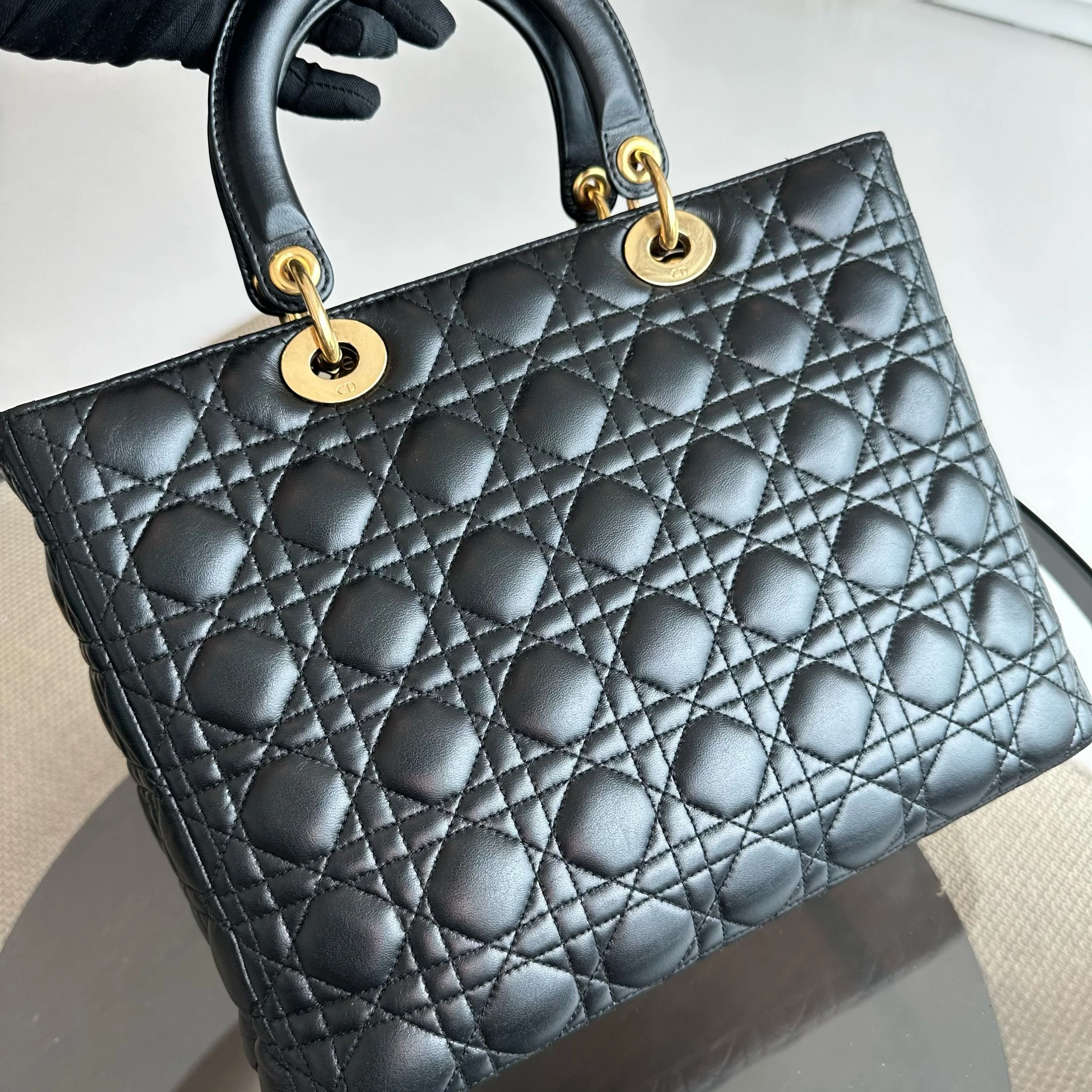 Dior Lady Large Lambskin Cannage Black GHW - Best Luxury Designers