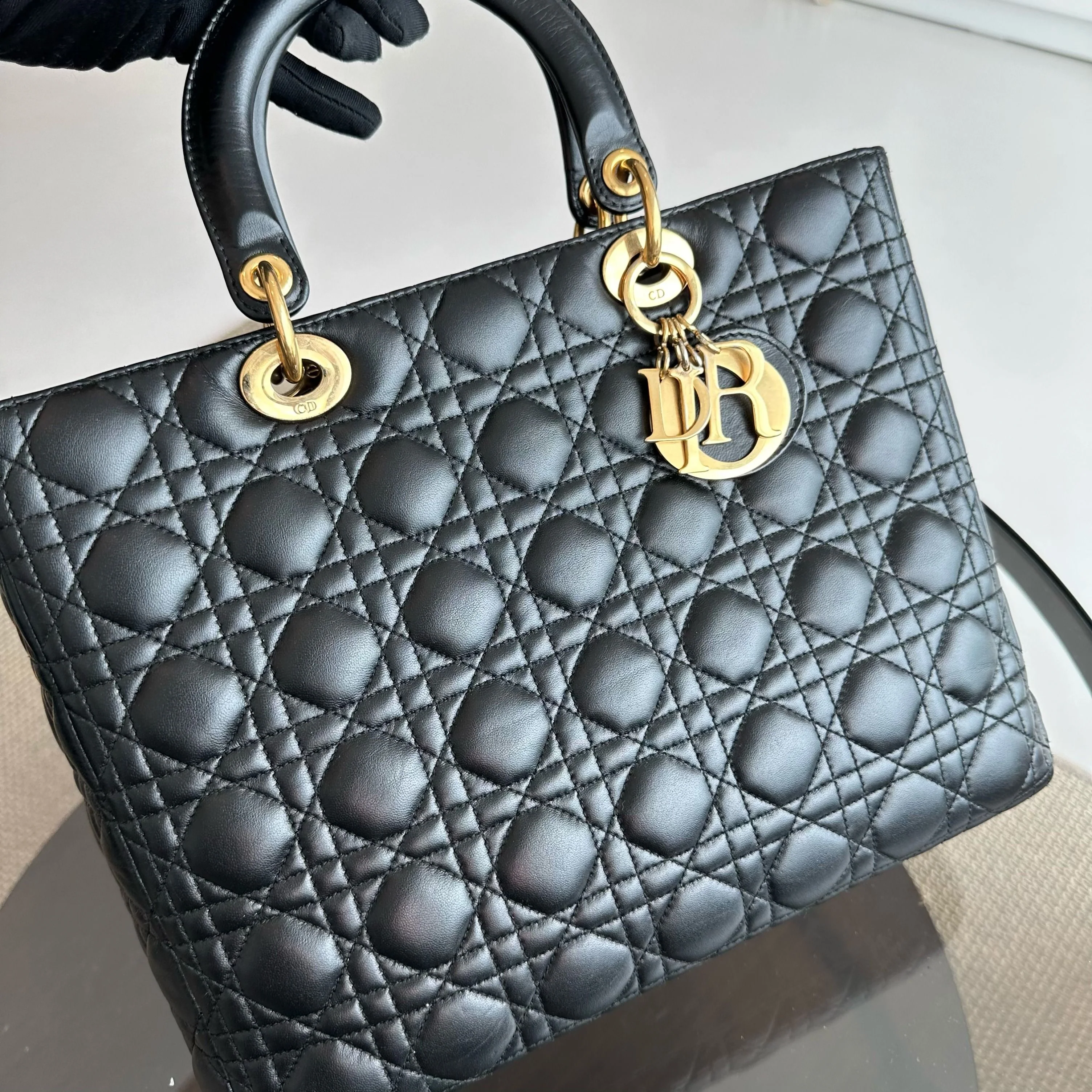 Dior Lady Large Lambskin Cannage Black GHW - Best Luxury Designers