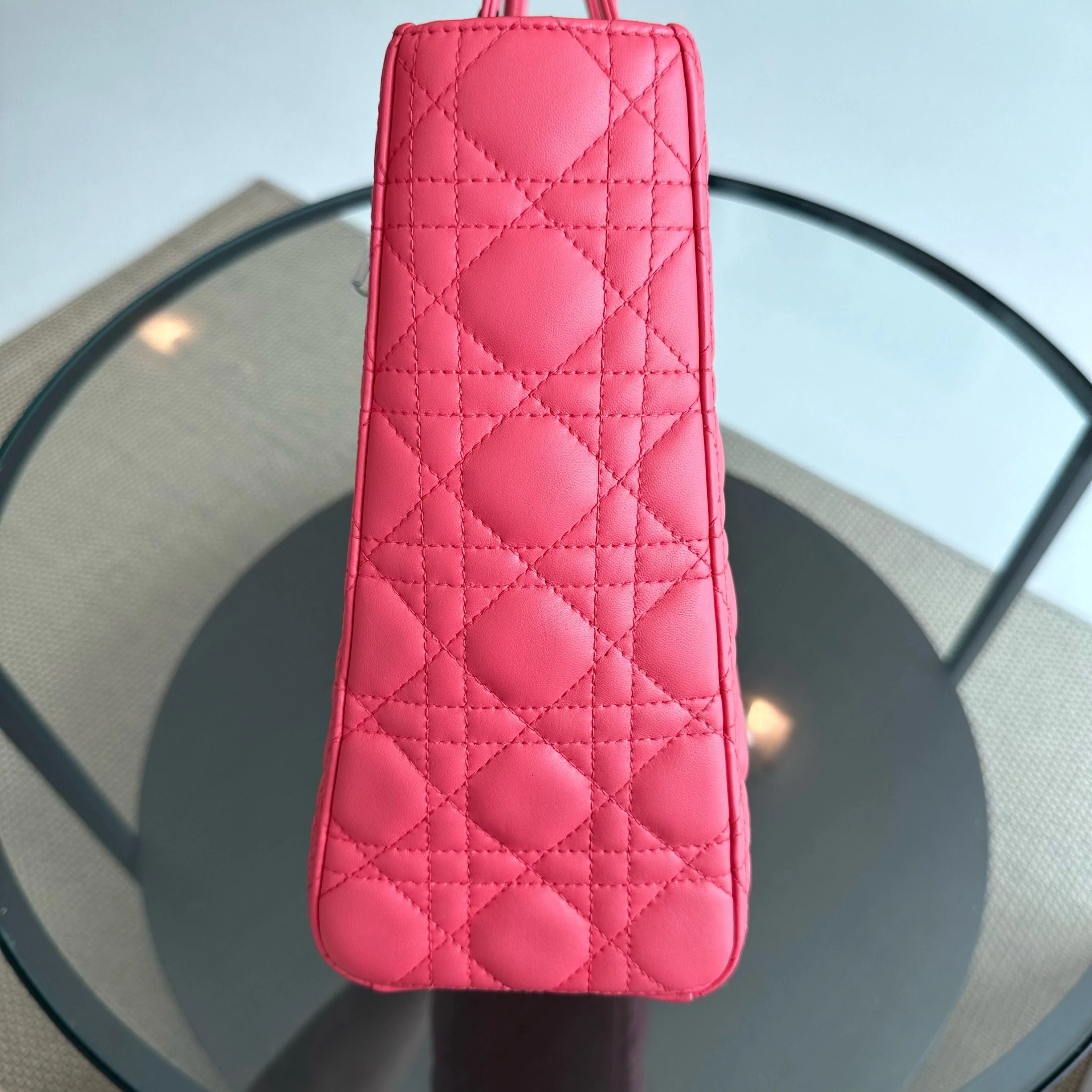 Dior Lady Large Lambskin Cannage Hot Pink SHW - Best Luxury Designers
