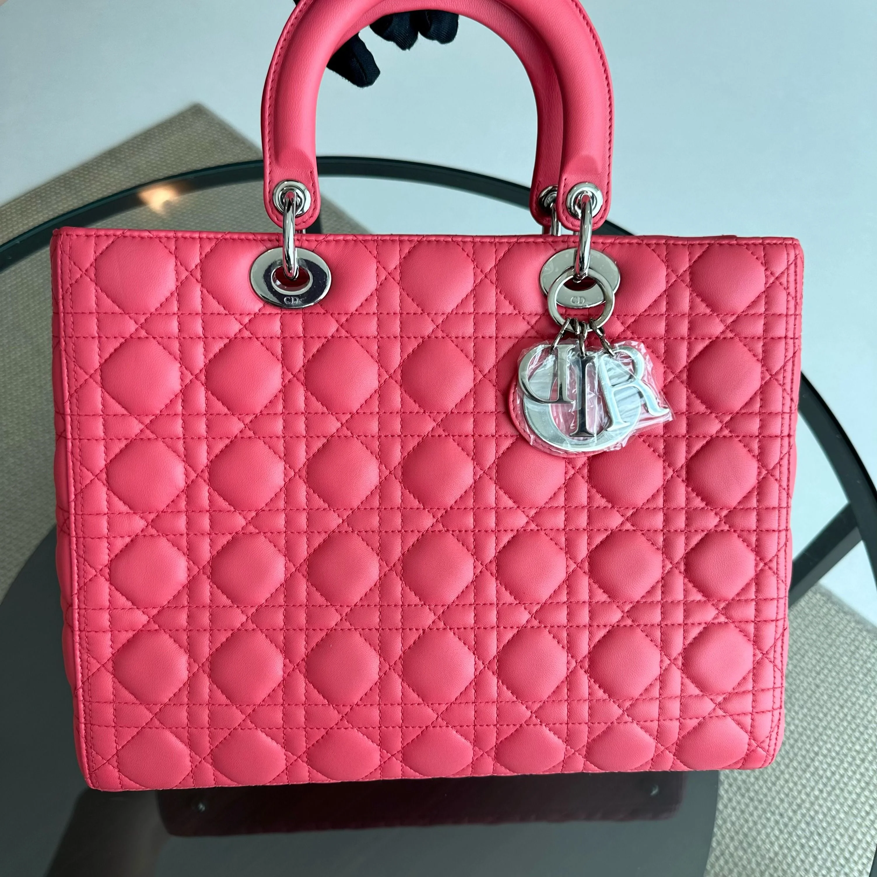 Dior Lady Large Lambskin Cannage Hot Pink SHW - Best Luxury Designers