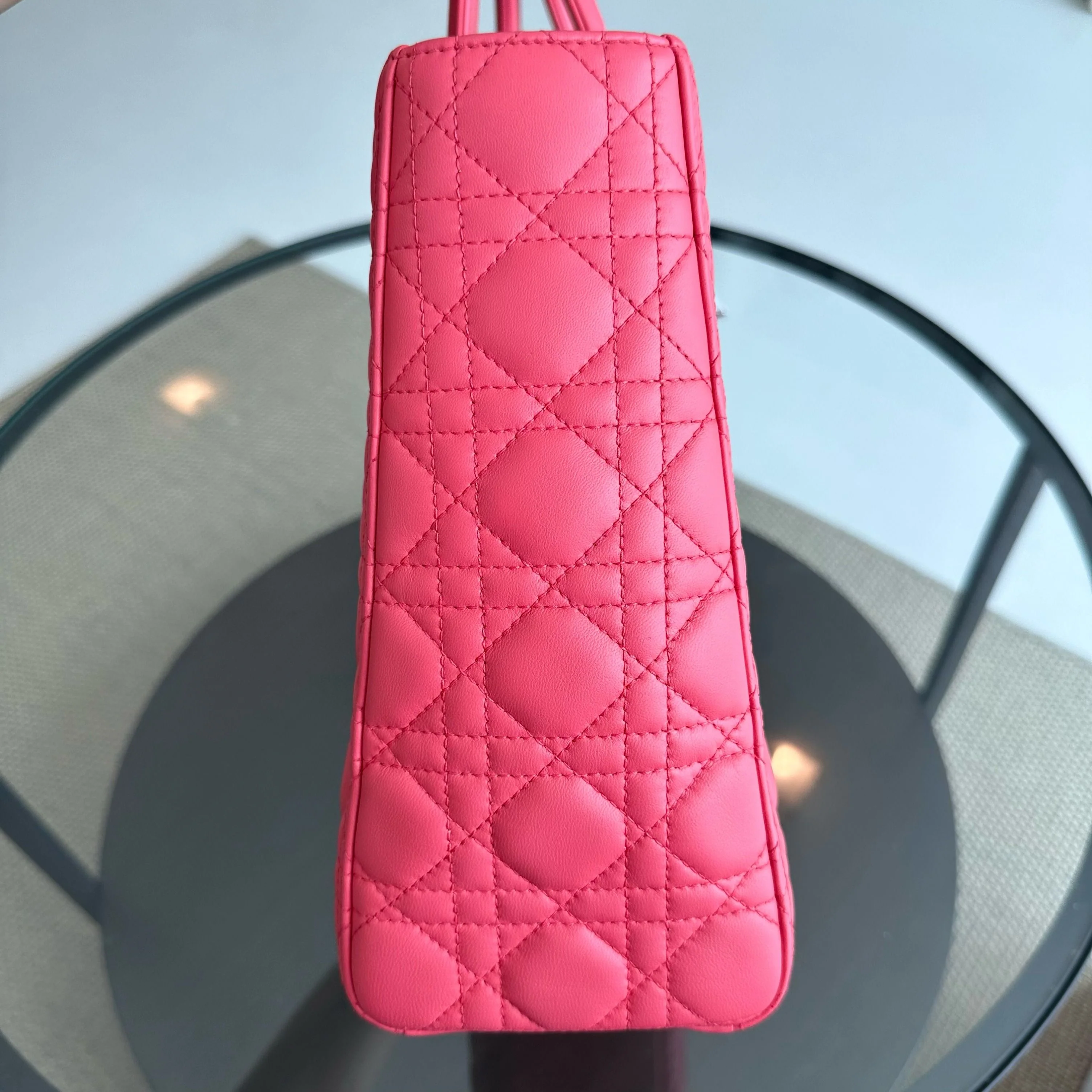 Dior Lady Large Lambskin Cannage Hot Pink SHW - Best Luxury Designers