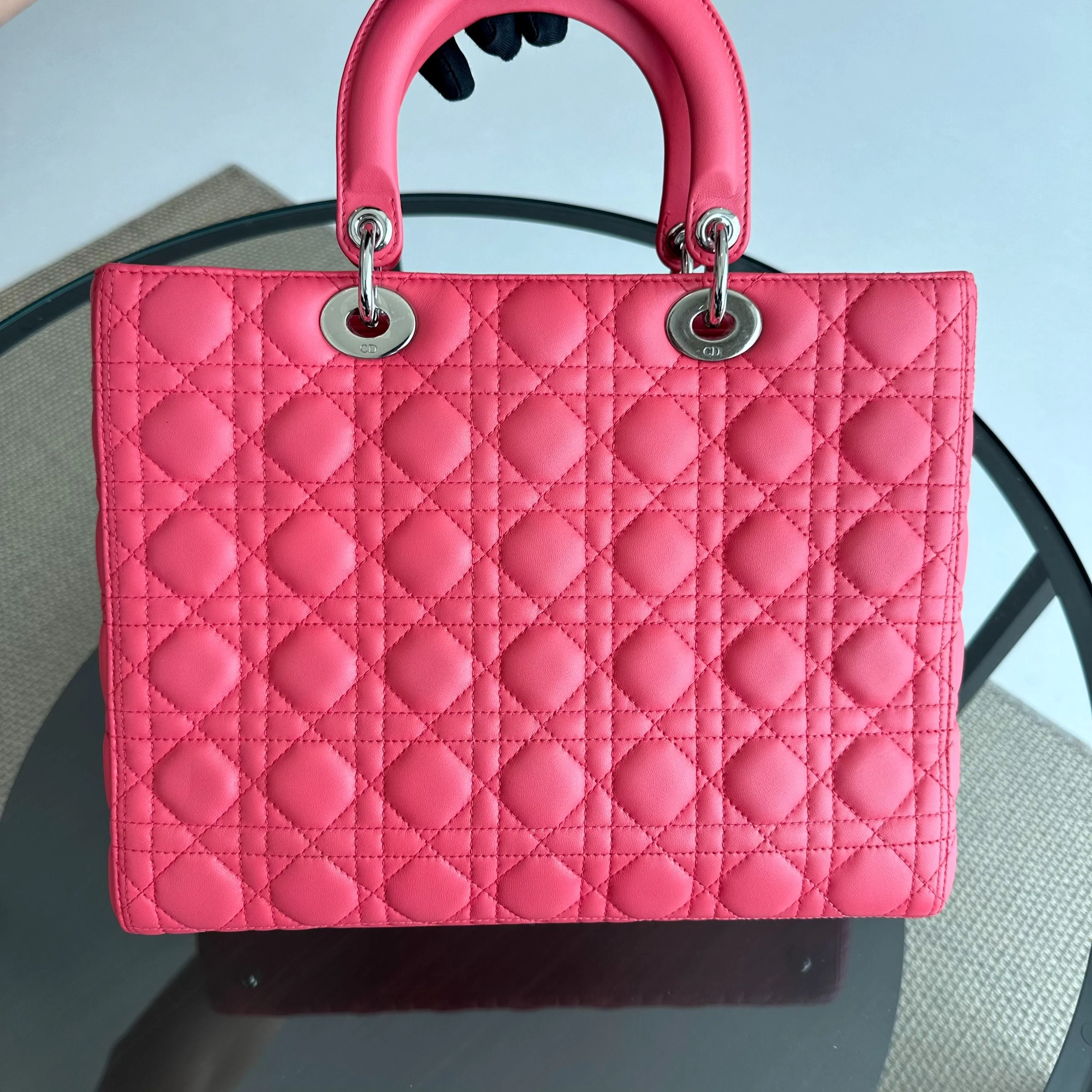 Dior Lady Large Lambskin Cannage Hot Pink SHW - Best Luxury Designers