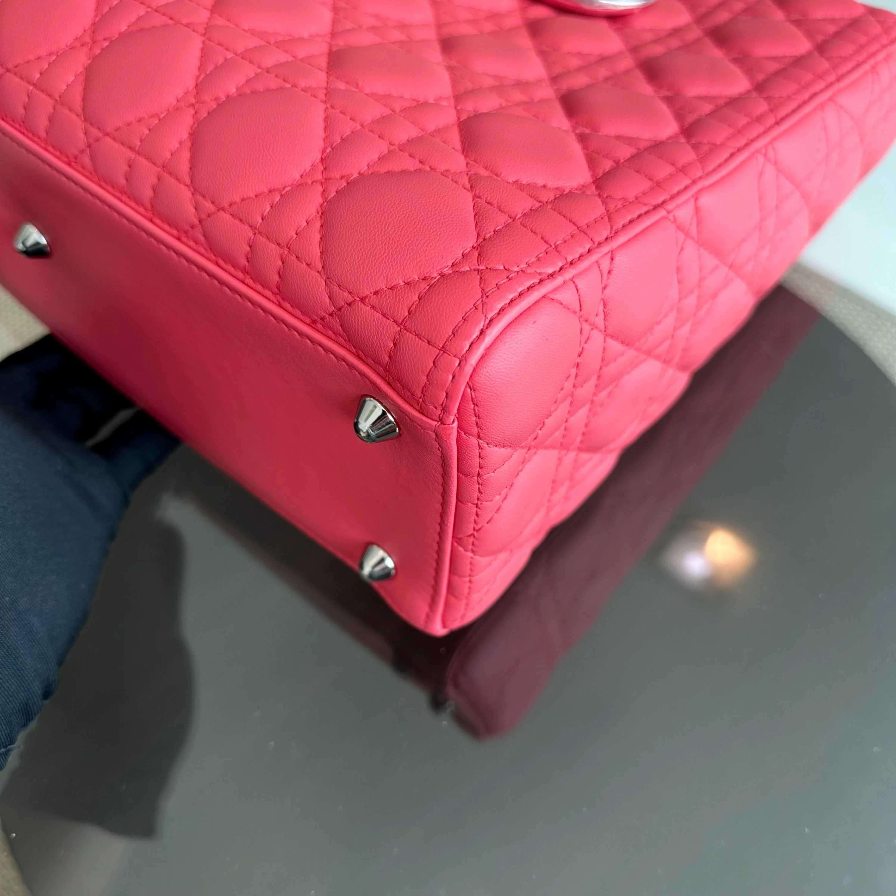 Dior Lady Large Lambskin Cannage Hot Pink SHW - Best Luxury Designers