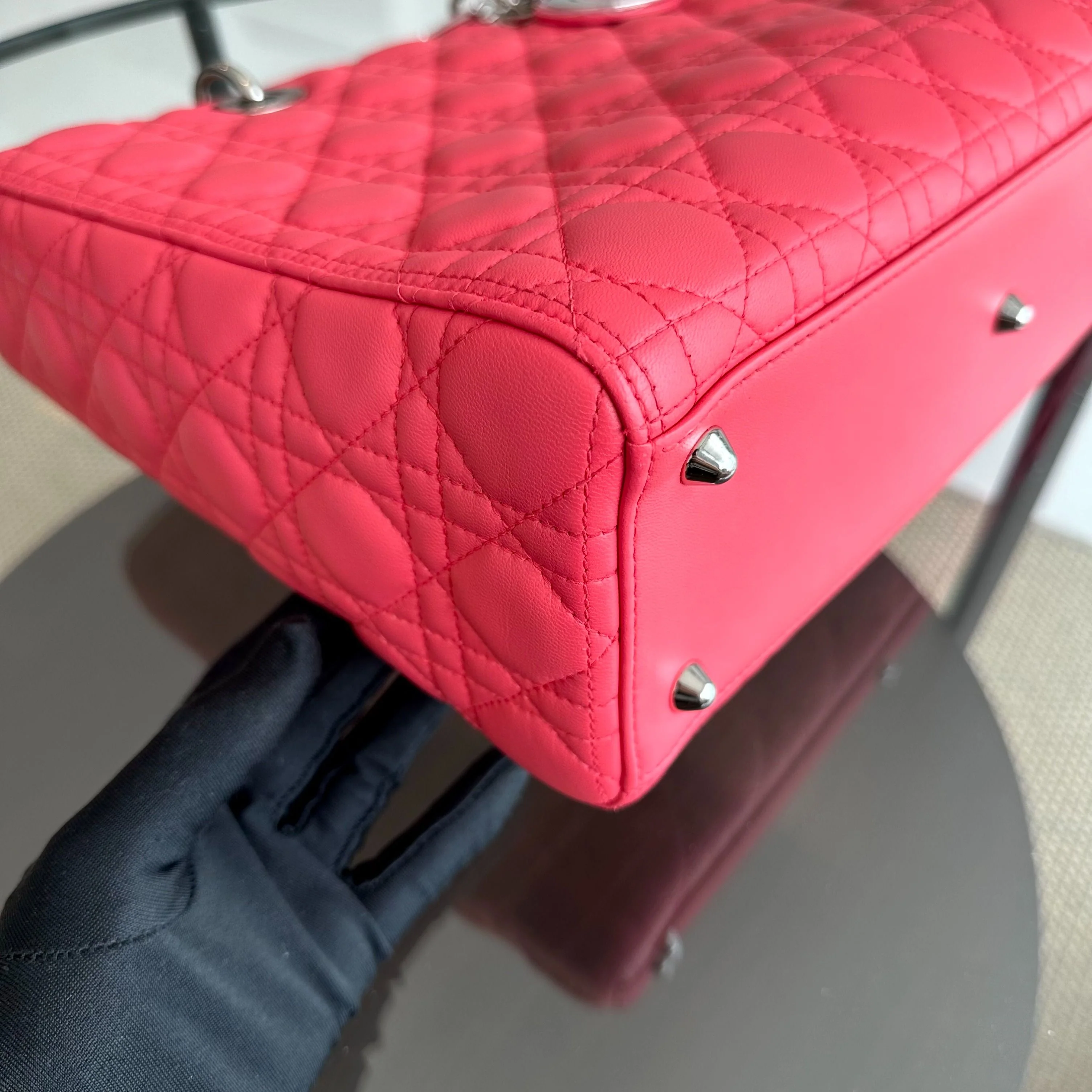 Dior Lady Large Lambskin Cannage Hot Pink SHW - Best Luxury Designers