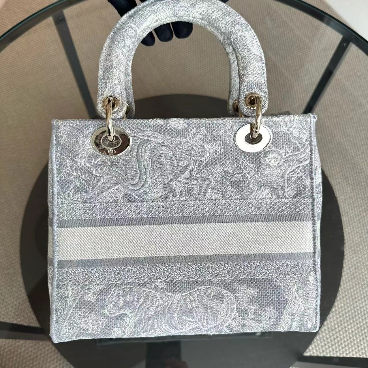 Dior Lady Medium D-Lite Toile de Joue Embroidery Grey LGHW - Best Luxury Designers