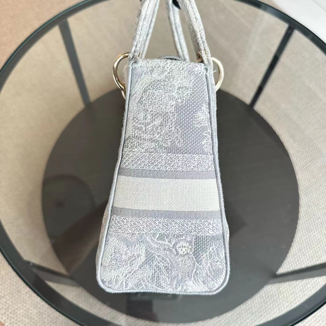 Dior Lady Medium D-Lite Toile de Joue Embroidery Grey LGHW - Best Luxury Designers