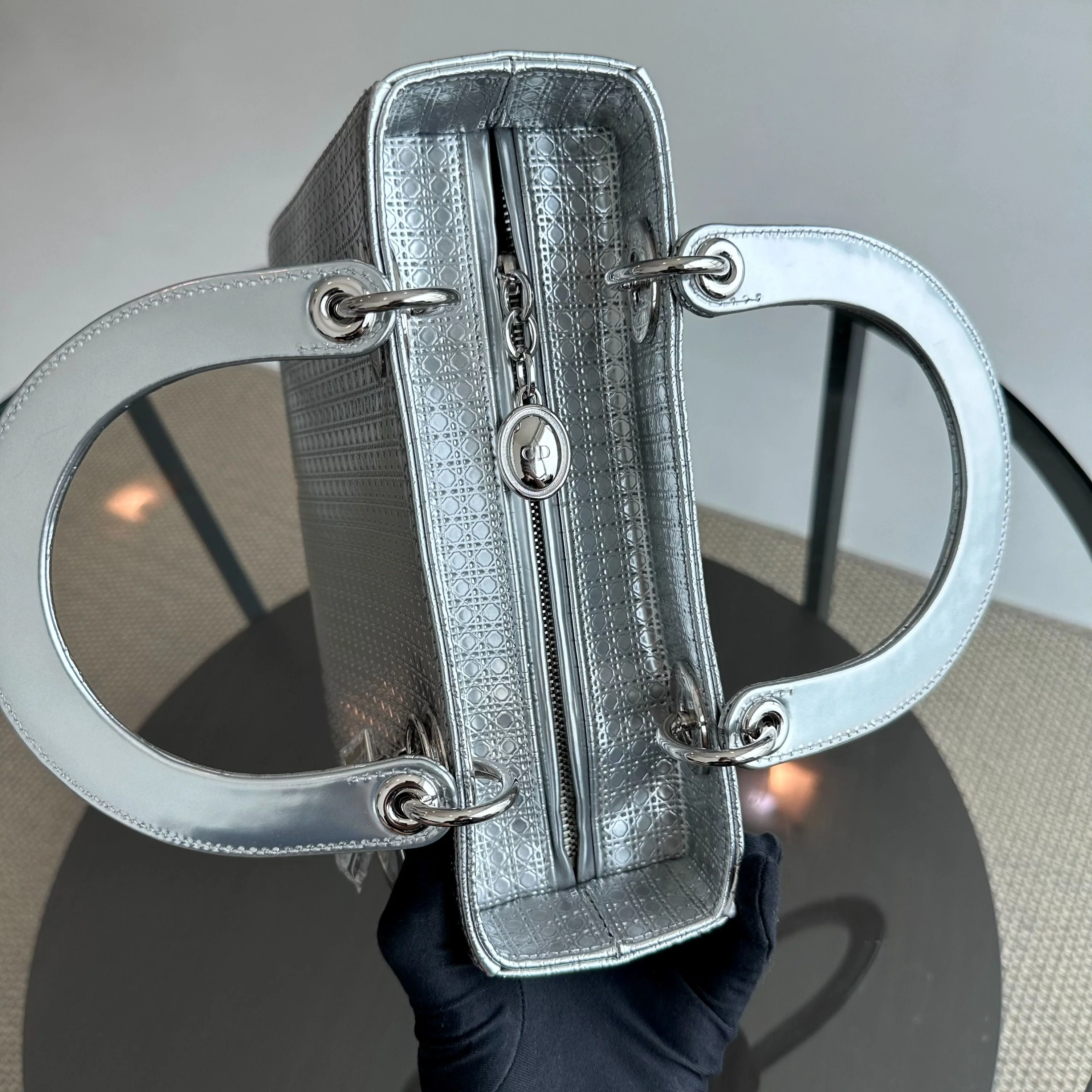 Dior Lady Medium Micro-Cannage Metallic Calfskin Limited Edition Silver SHW - Best Luxury Designers
