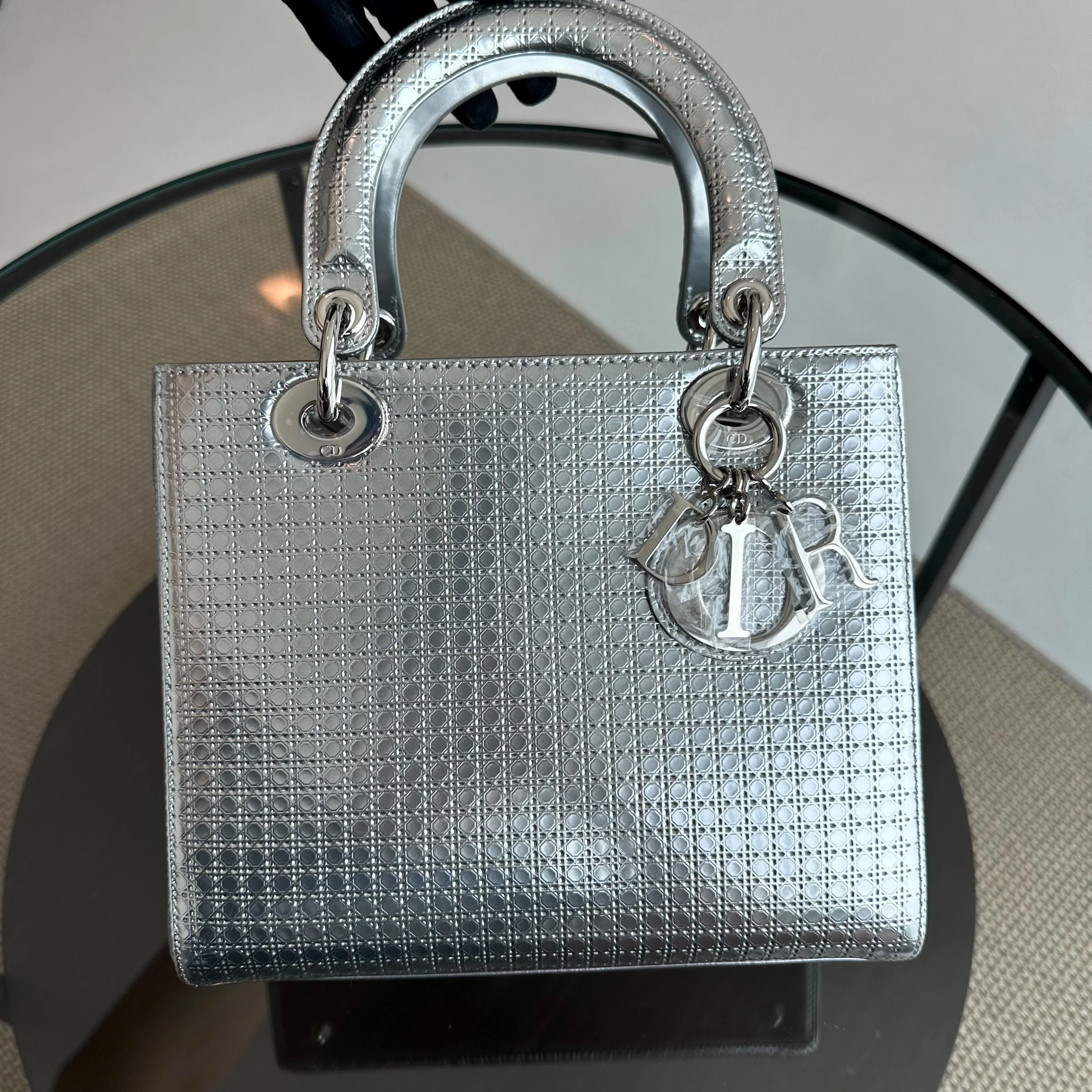 Dior Lady Medium Micro-Cannage Metallic Calfskin Limited Edition Silver SHW - Best Luxury Designers