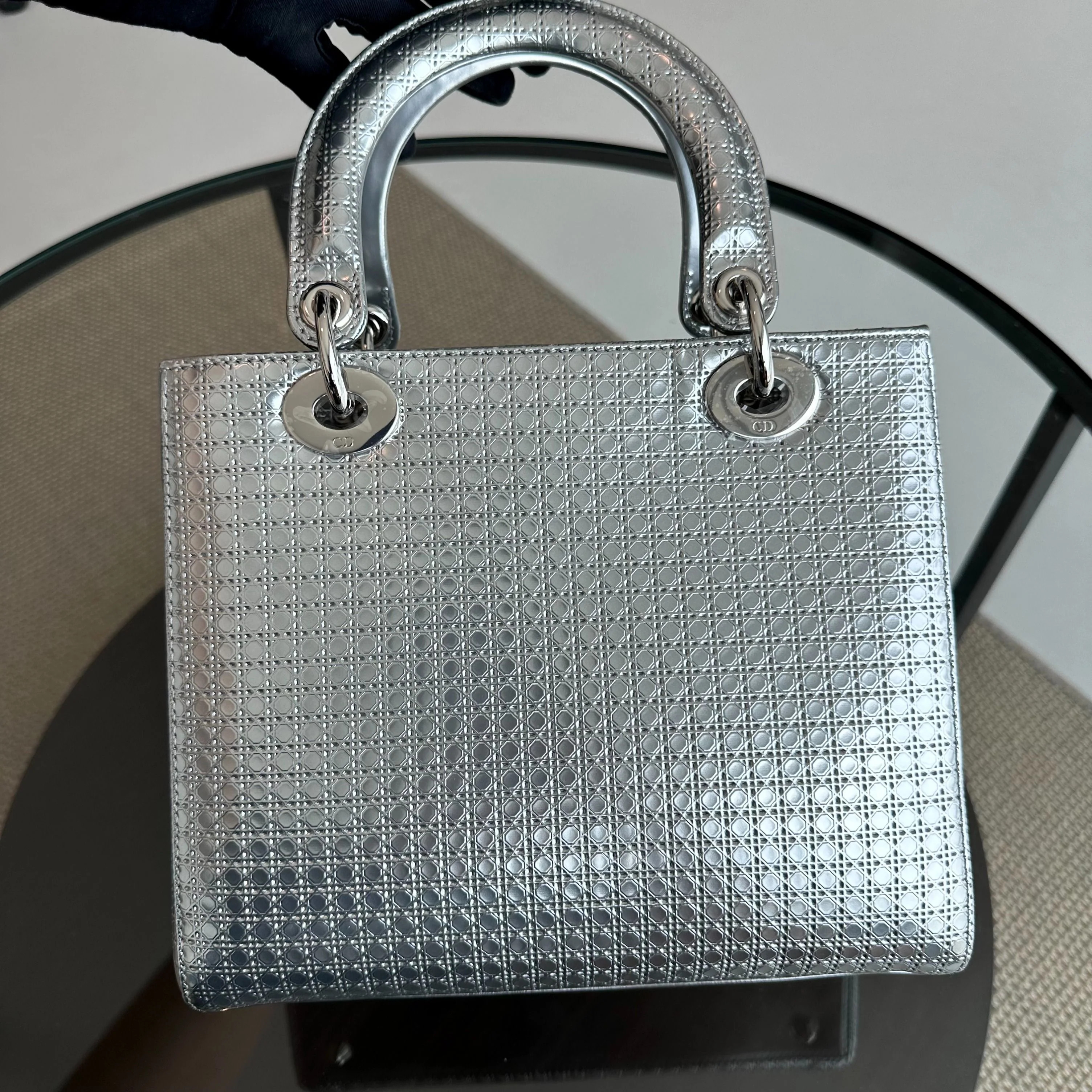 Dior Lady Medium Micro-Cannage Metallic Calfskin Limited Edition Silver SHW - Best Luxury Designers