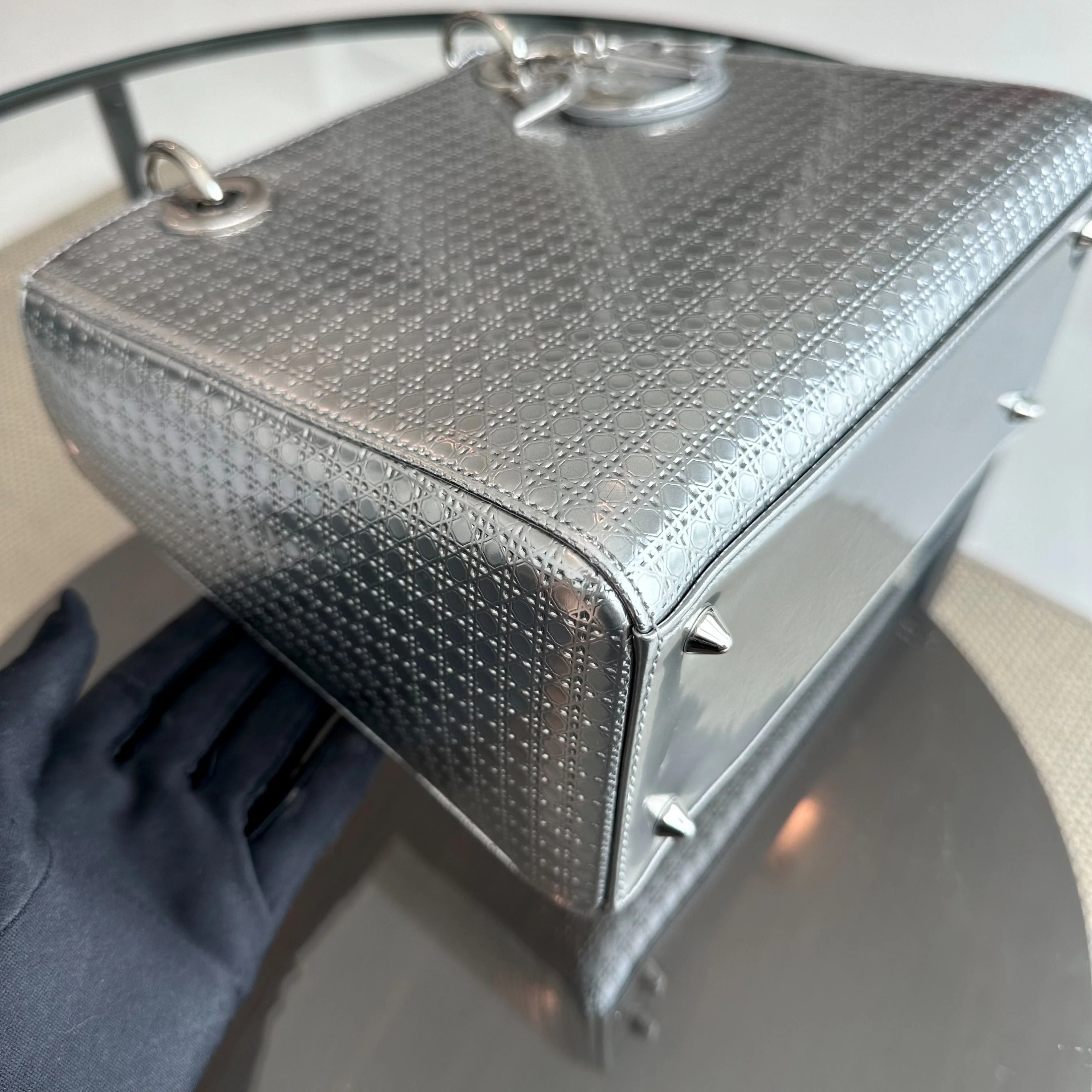 Dior Lady Medium Micro-Cannage Metallic Calfskin Limited Edition Silver SHW - Best Luxury Designers