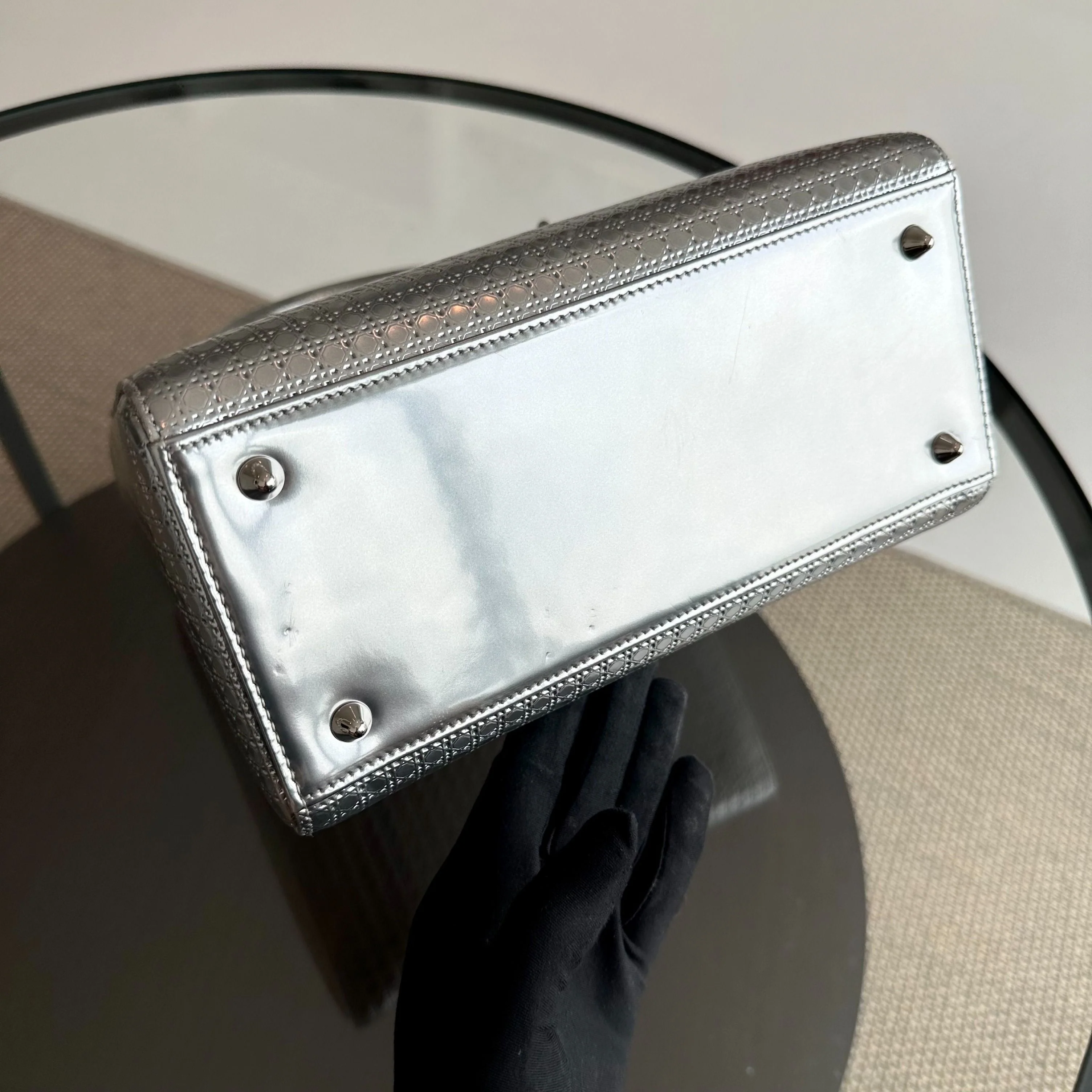 Dior Lady Medium Micro-Cannage Metallic Calfskin Limited Edition Silver SHW - Best Luxury Designers