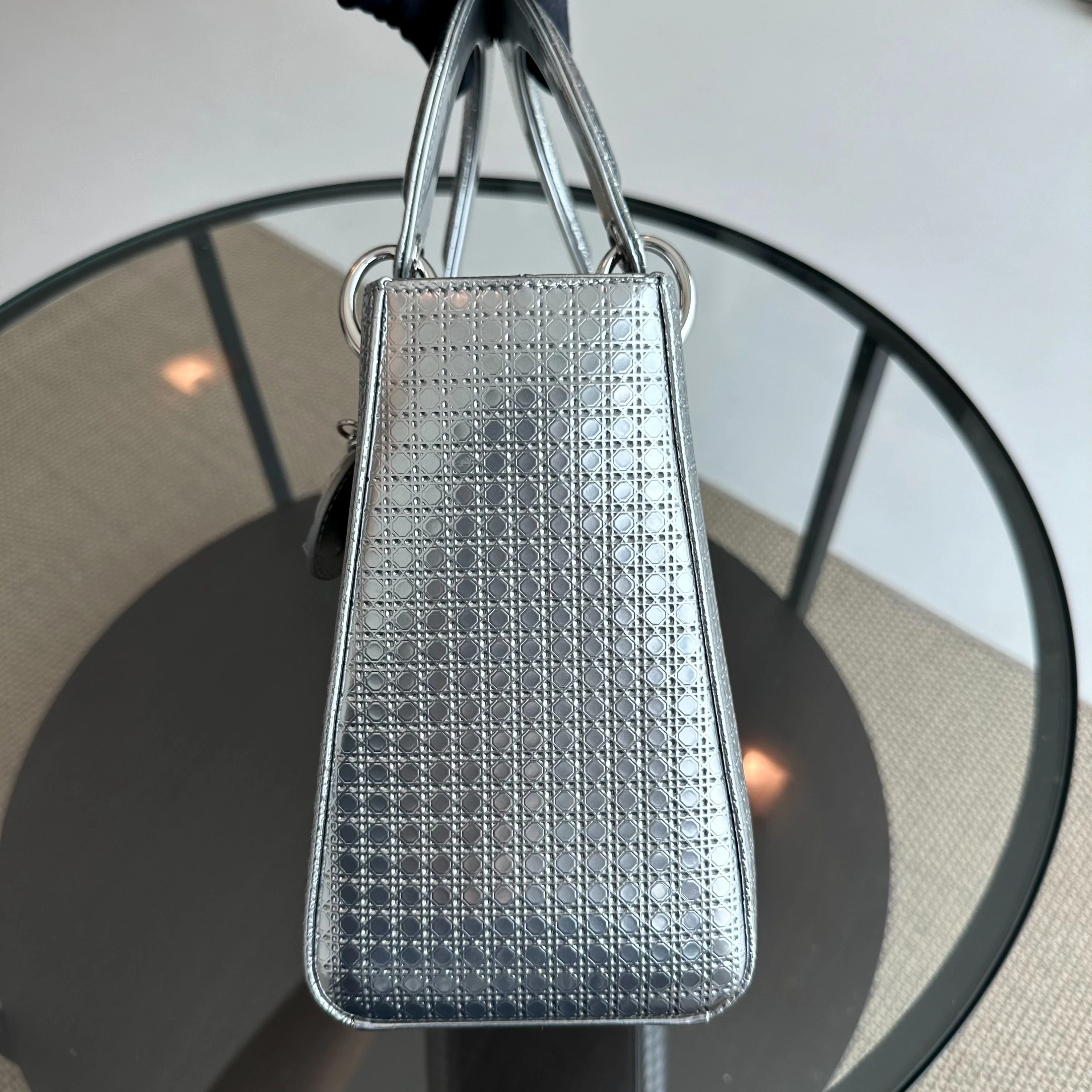 Dior Lady Medium Micro-Cannage Metallic Calfskin Limited Edition Silver SHW - Best Luxury Designers