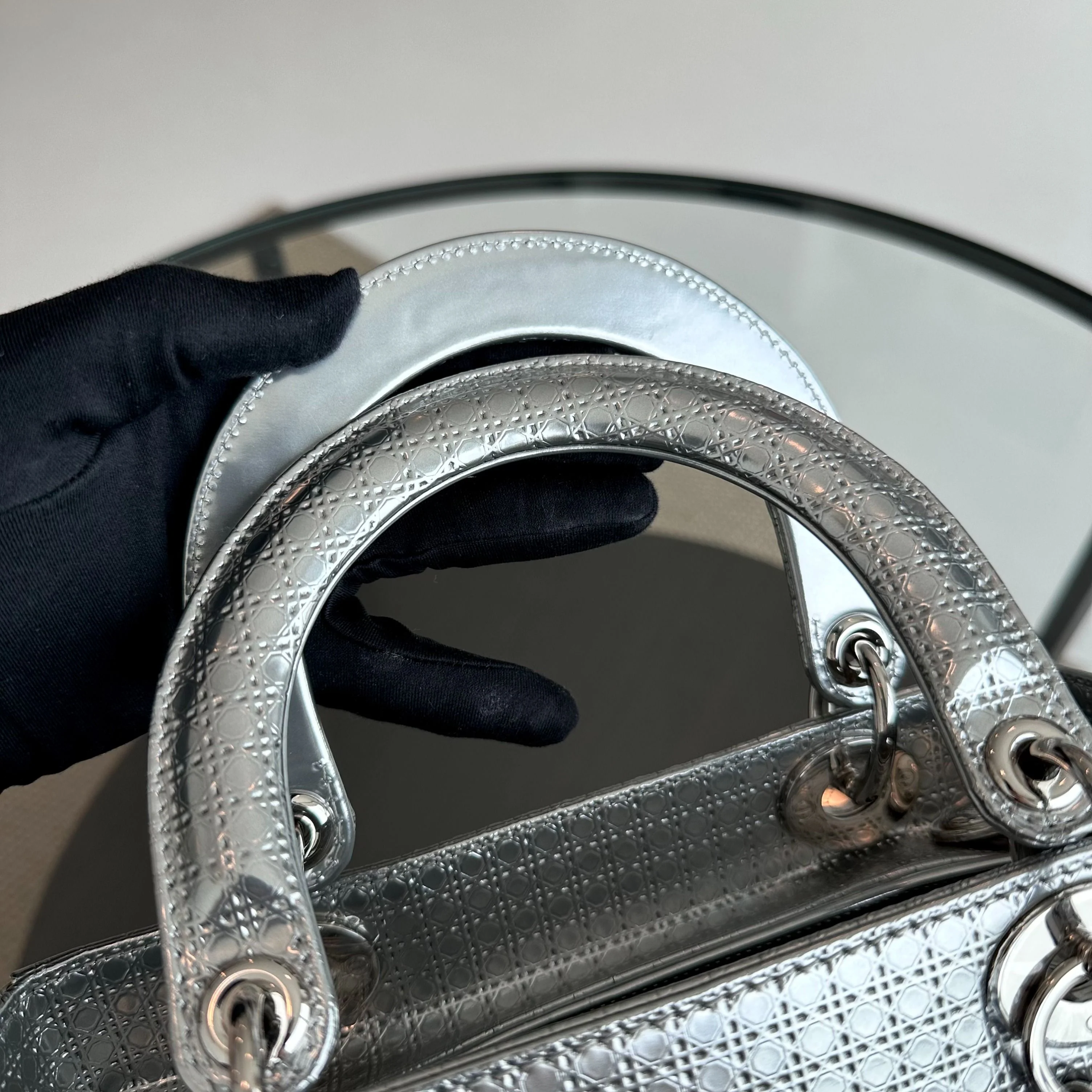 Dior Lady Medium Micro-Cannage Metallic Calfskin Limited Edition Silver SHW - Best Luxury Designers