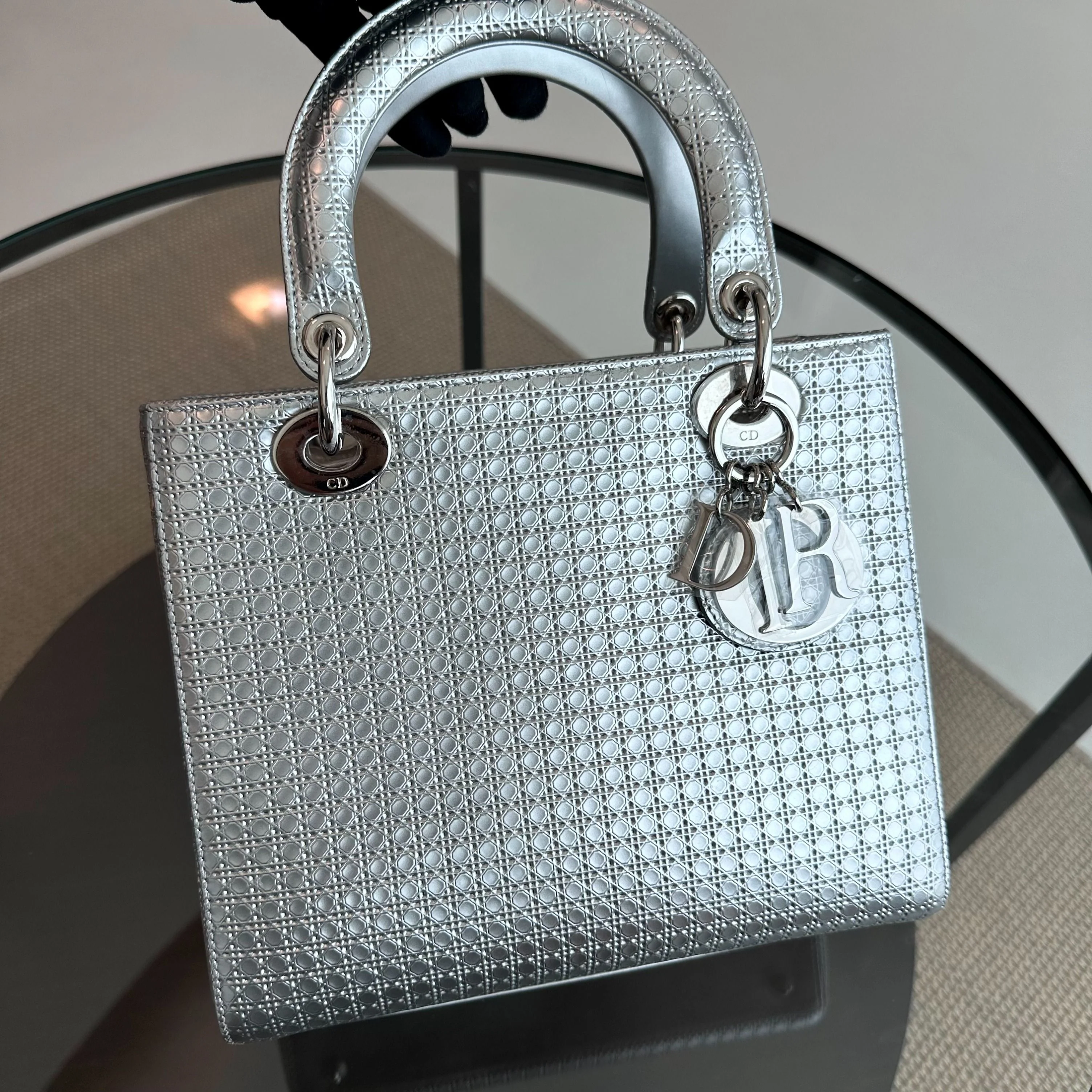 Dior Lady Medium Micro-Cannage Metallic Limited Edition Silver SHW - Best Luxury Designers